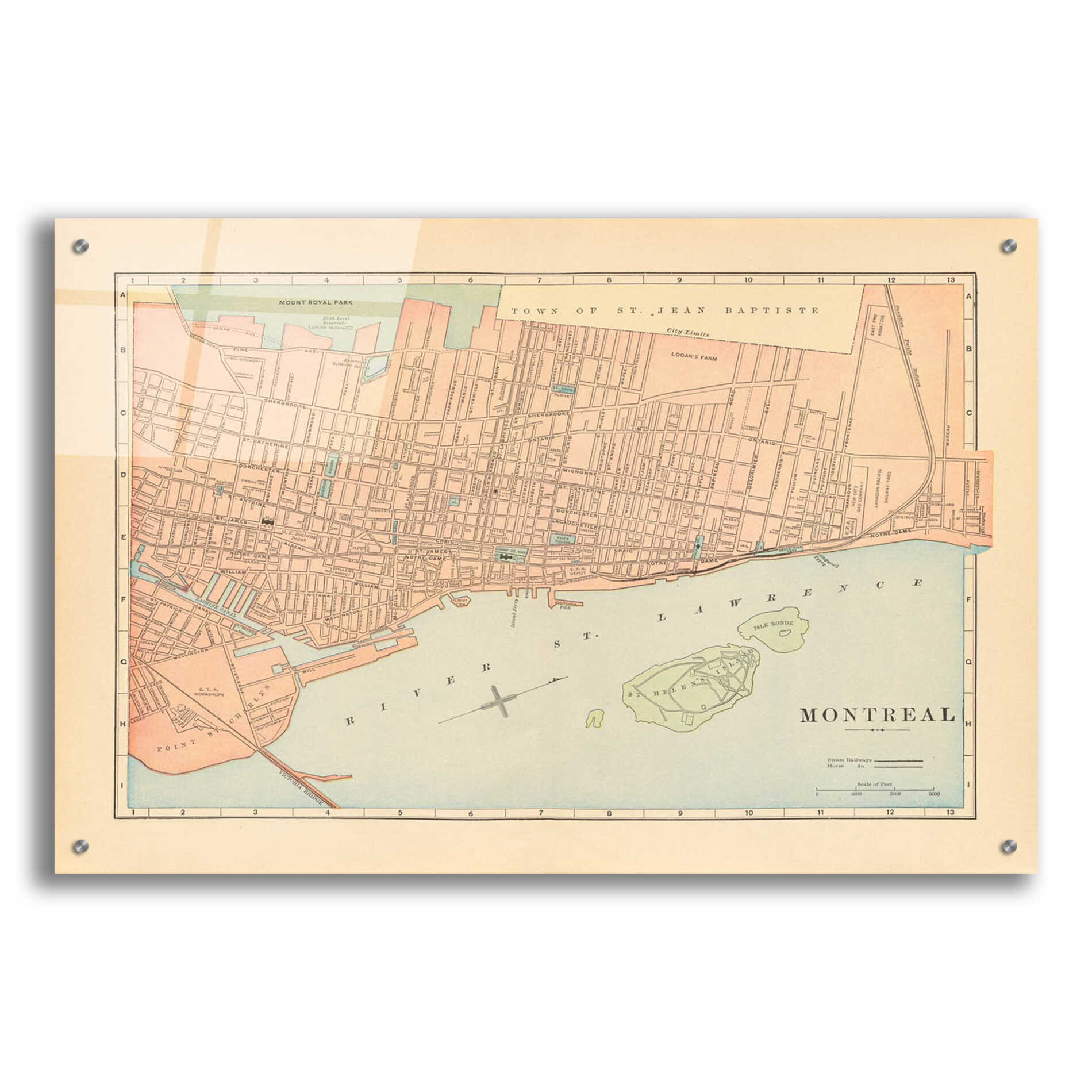 Epic Art 'Map of Montreal' by Wild Apple Portfolio, Acrylic Glass Wall Art,36x24