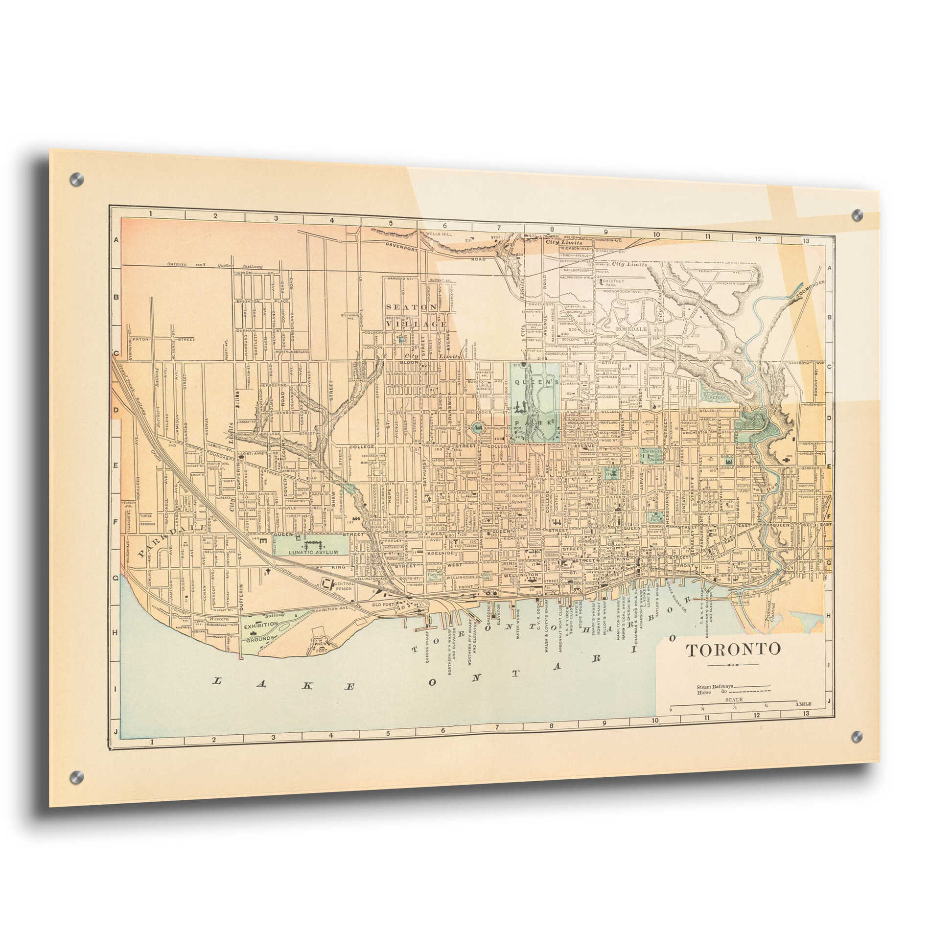 Epic Art 'Map of Toronto' by Wild Apple Portfolio, Acrylic Glass Wall Art,36x24