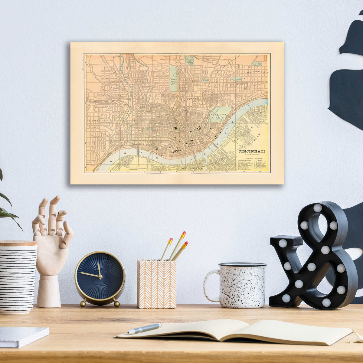 Epic Art 'Map of Cincinnati' by Wild Apple Portfolio, Acrylic Glass Wall Art,16x12