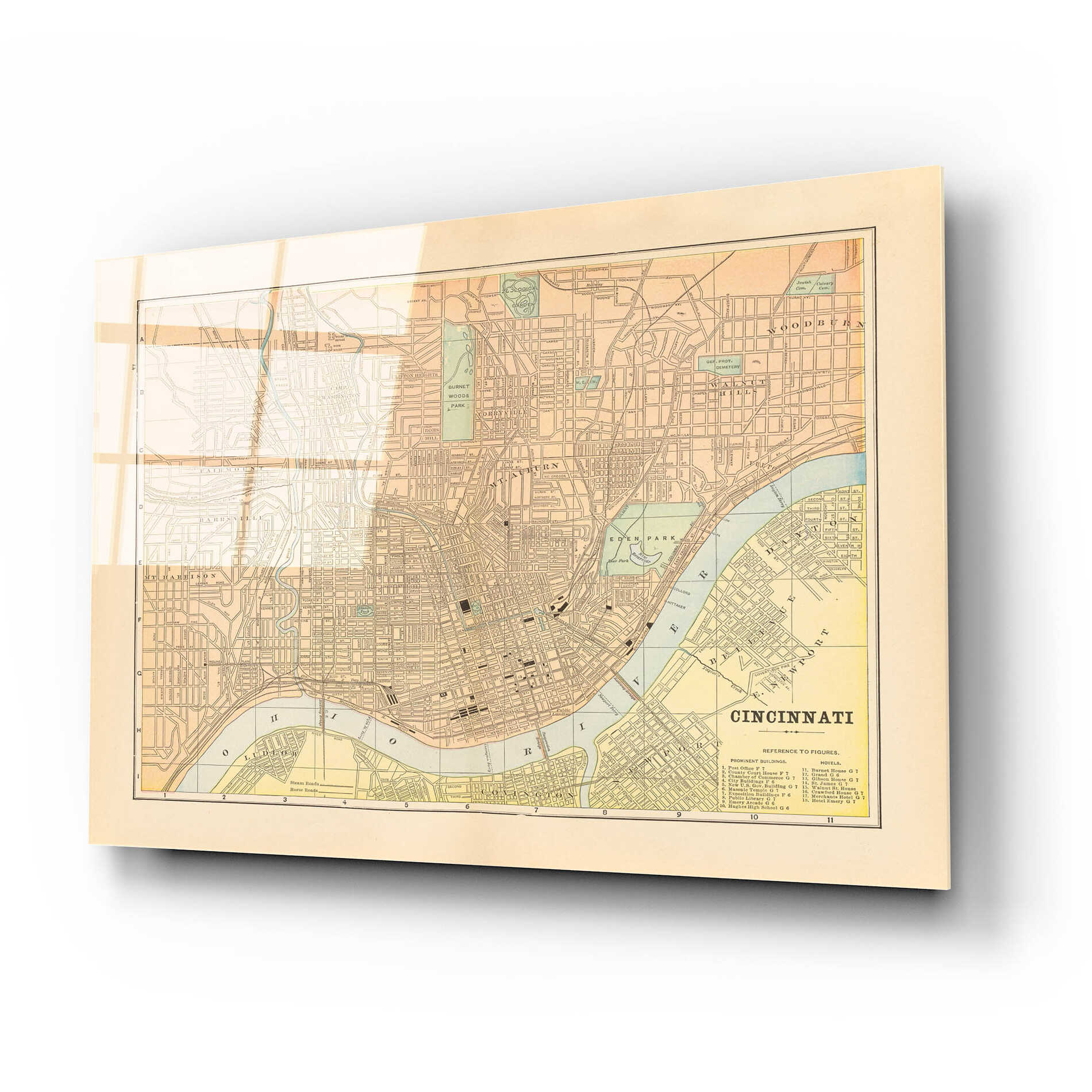 Epic Art 'Map of Cincinnati' by Wild Apple Portfolio, Acrylic Glass Wall Art,24x16