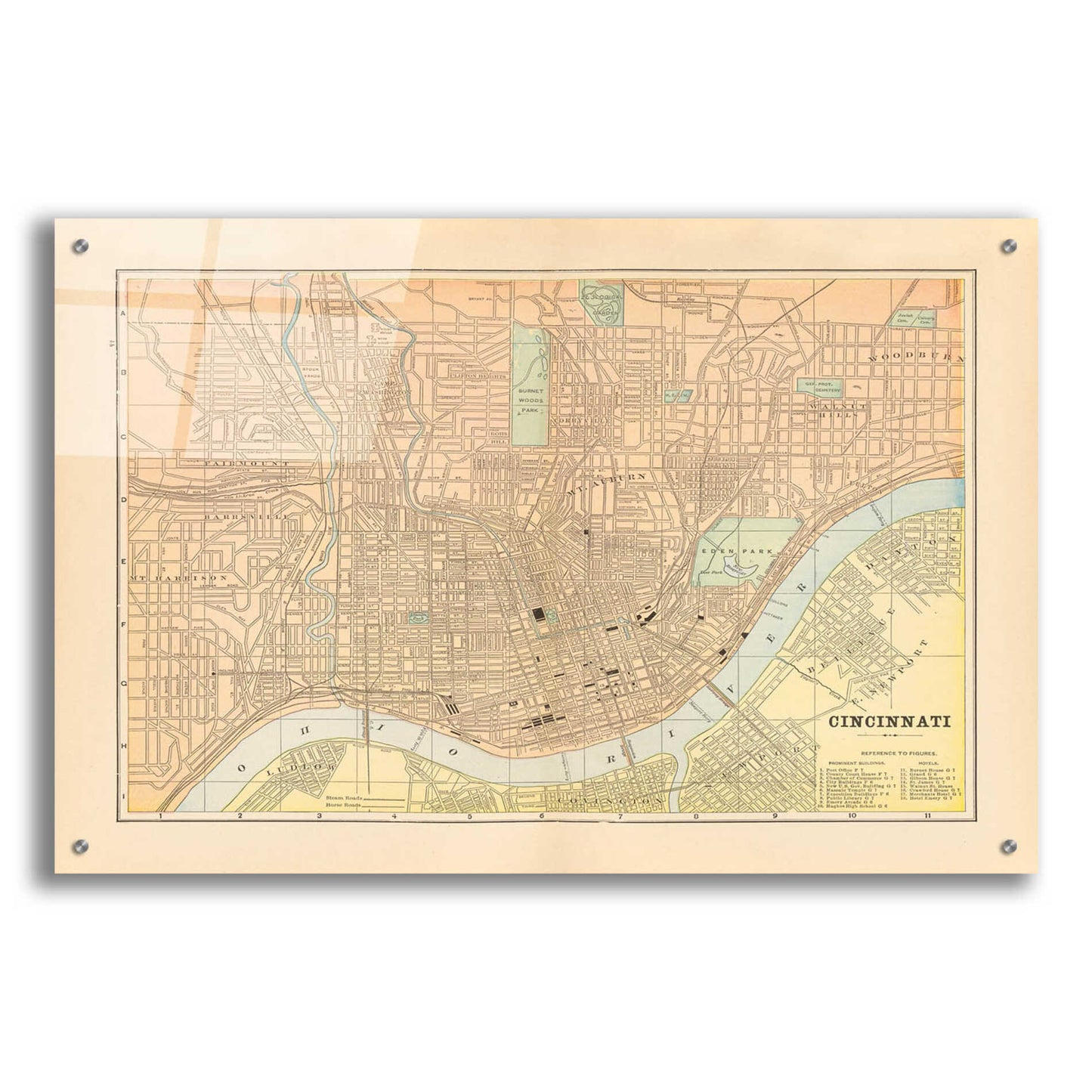 Epic Art 'Map of Cincinnati' by Wild Apple Portfolio, Acrylic Glass Wall Art,36x24