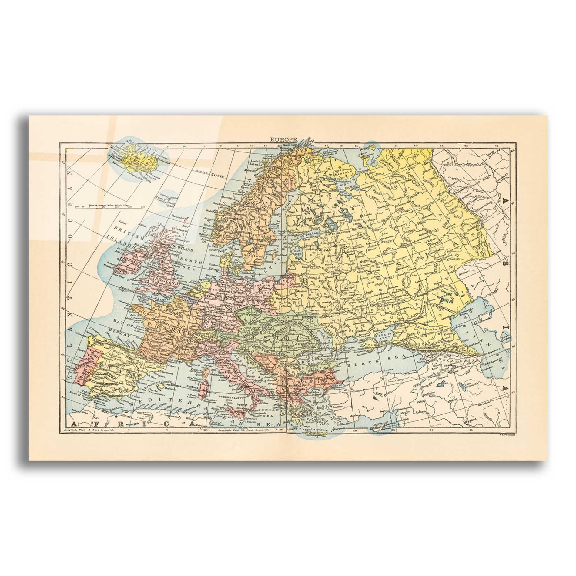 Epic Art 'Map of Europe' by Wild Apple Portfolio, Acrylic Glass Wall Art,16x12