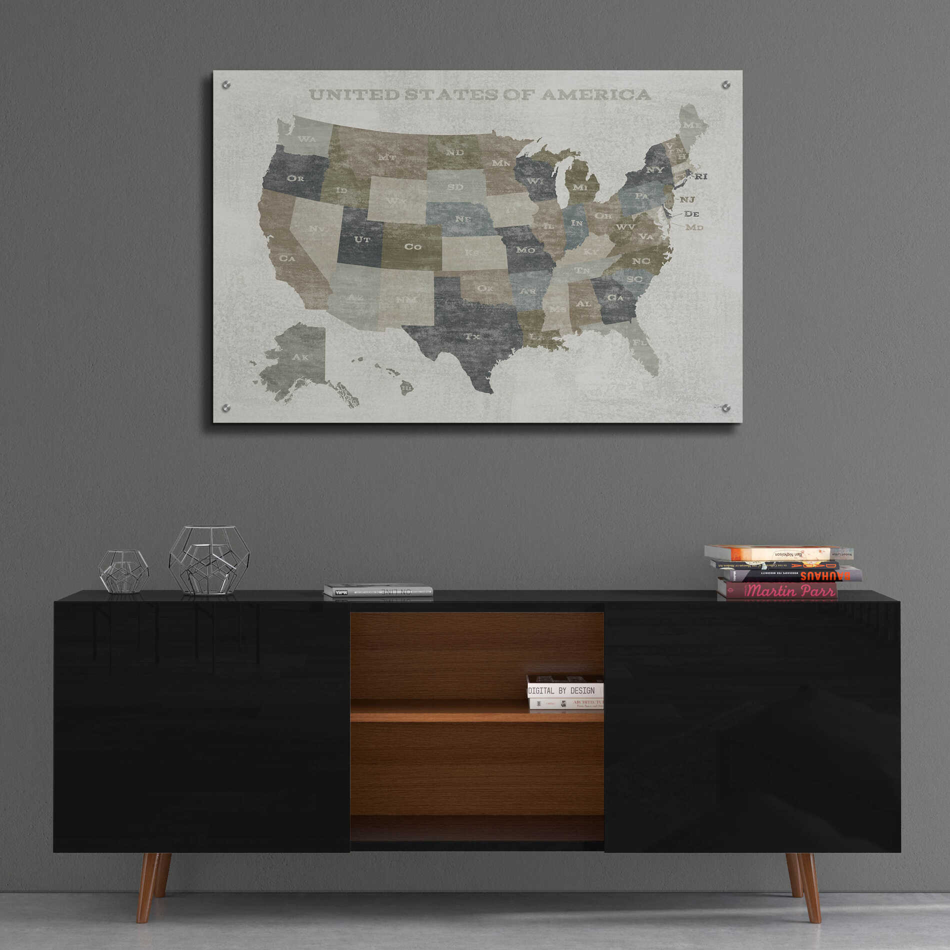 Epic Art 'Slate US Map' by Sue Schlabach, Acrylic Glass Wall Art,36x24