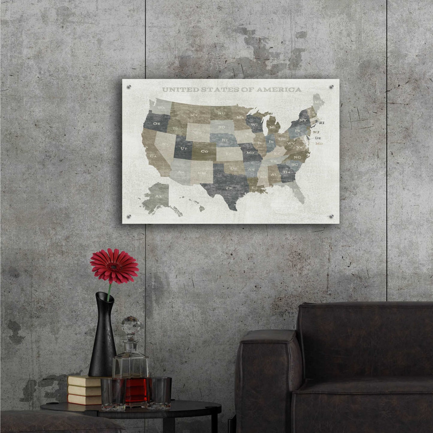 Epic Art 'Slate US Map' by Sue Schlabach, Acrylic Glass Wall Art,36x24