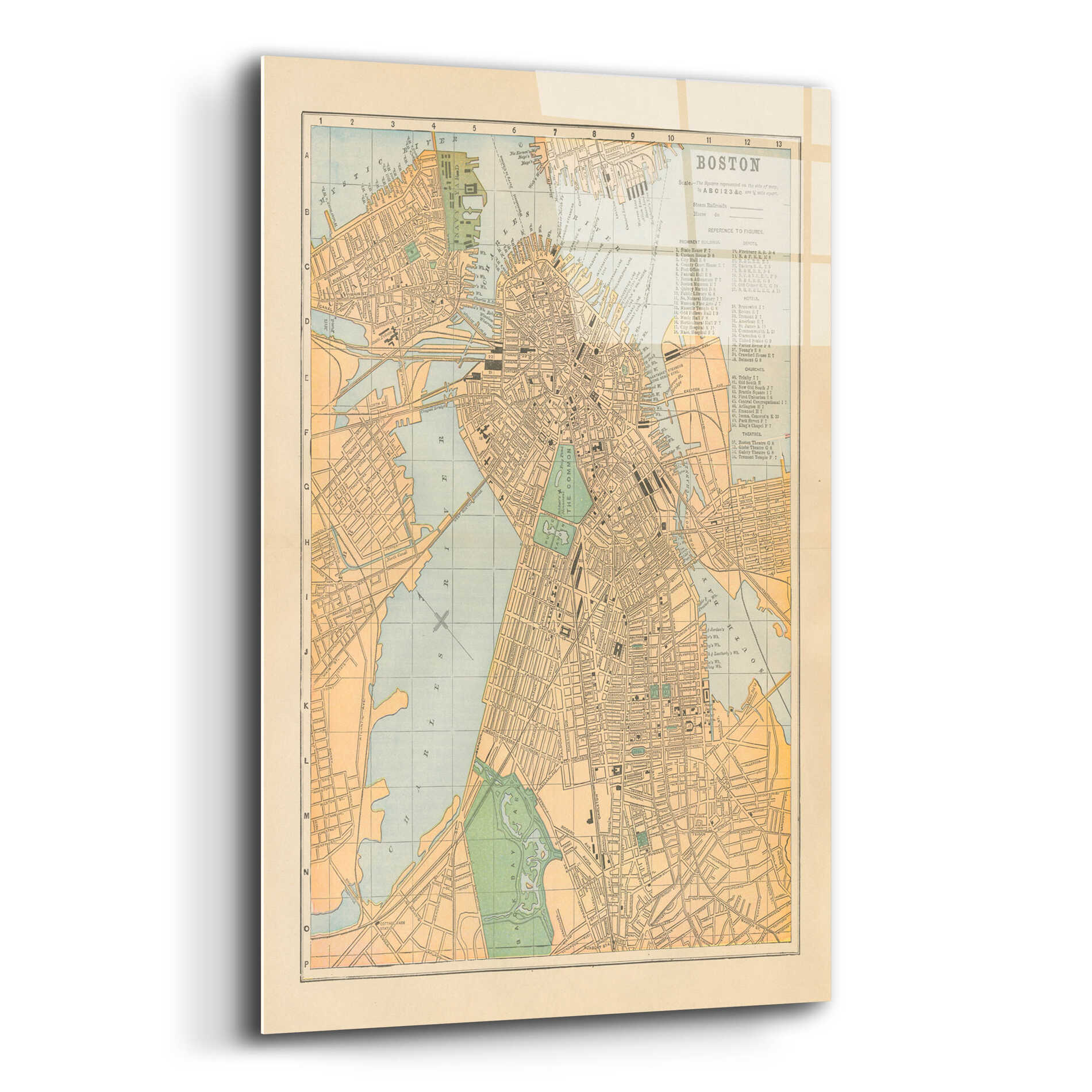 Epic Art 'Boston Map' by Wild Apple Portfolio, Acrylic Glass Wall Art,16x24
