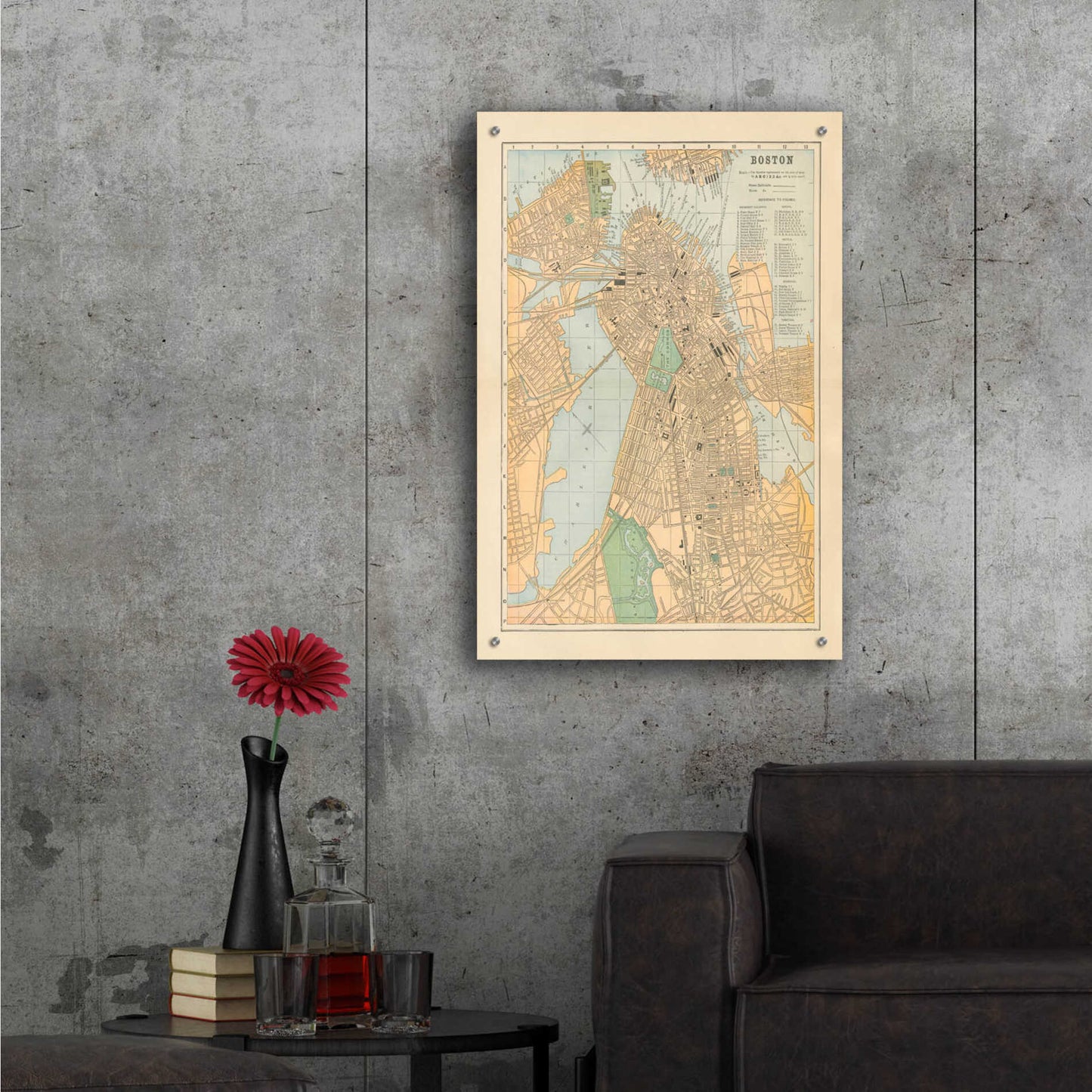 Epic Art 'Boston Map' by Wild Apple Portfolio, Acrylic Glass Wall Art,24x36