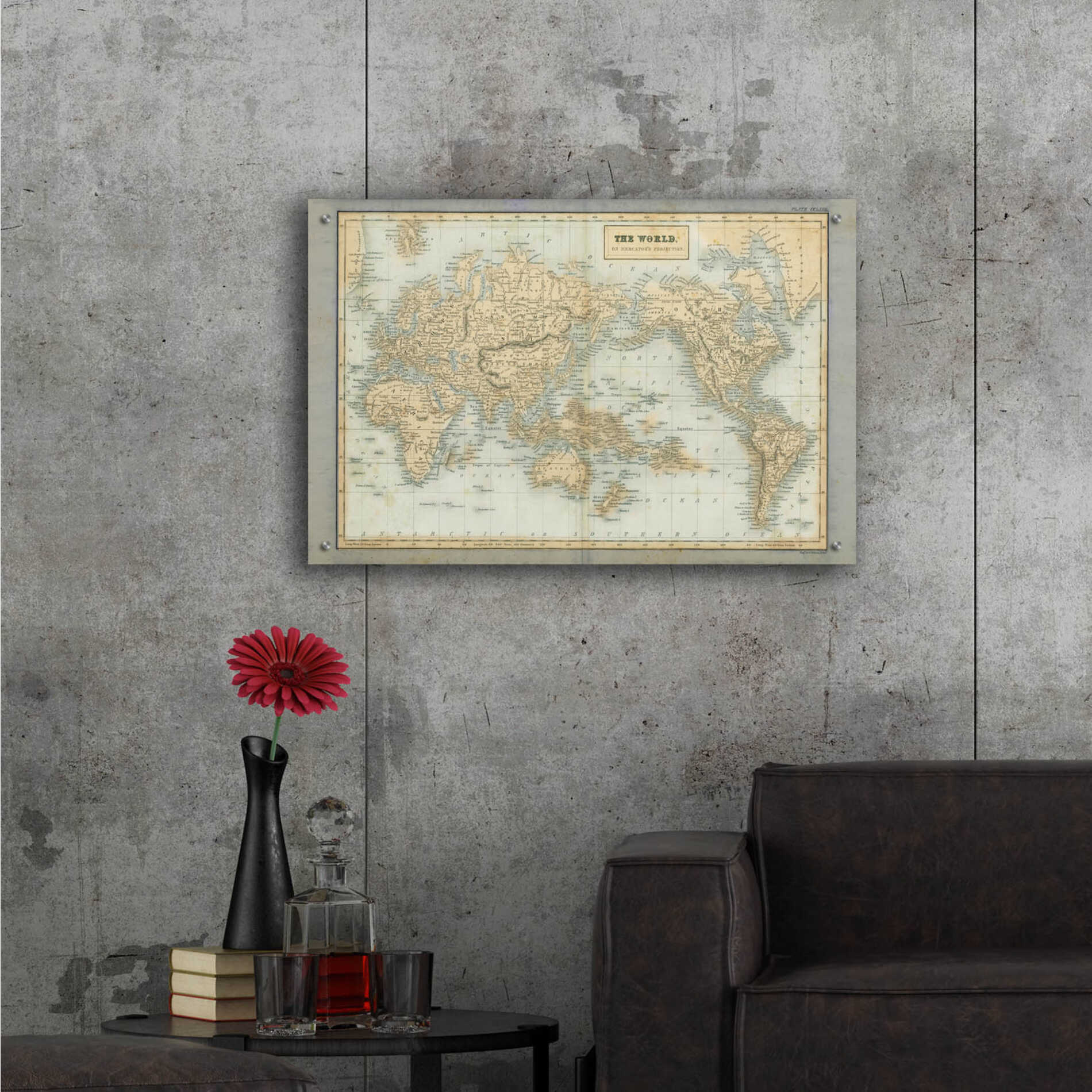 Epic Art 'The World Map Neutral' by Wild Apple Portfolio, Acrylic Glass Wall Art,36x24