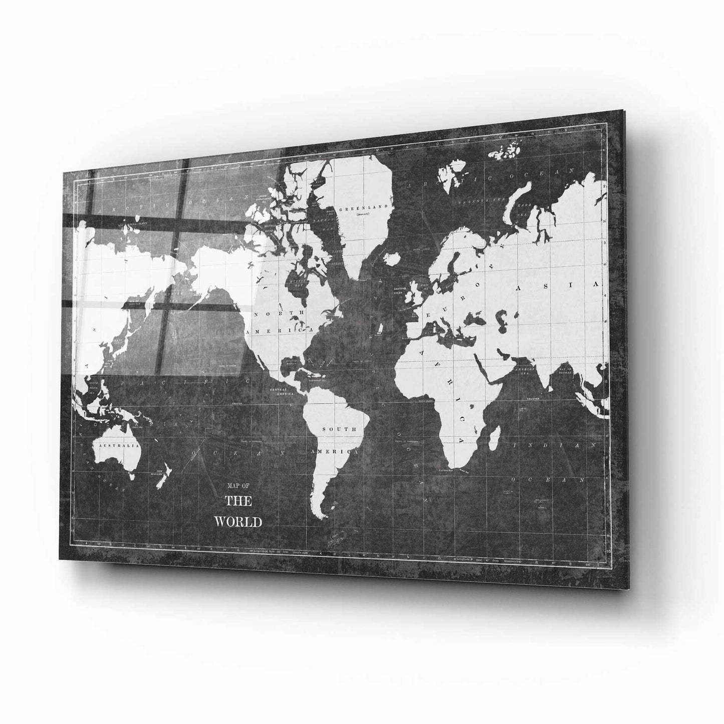 Epic Art 'Blueprint World Map Gray' by Sue Schlabach, Acrylic Glass Wall Art,16x12