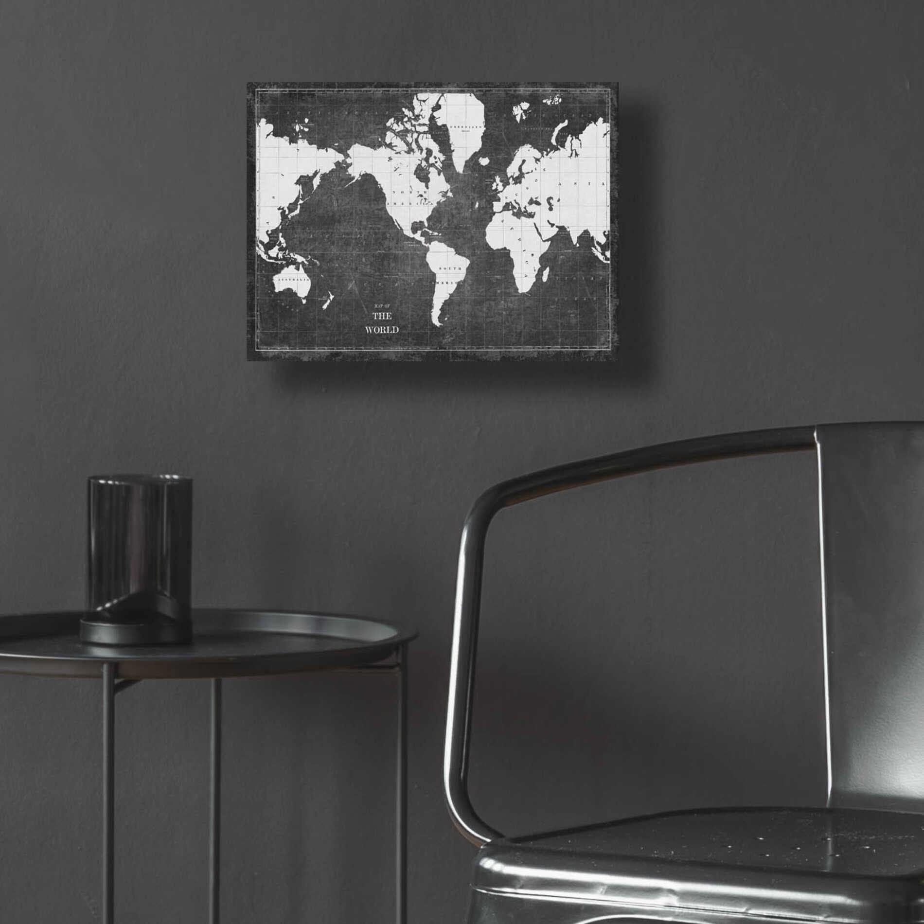 Epic Art 'Blueprint World Map Gray' by Sue Schlabach, Acrylic Glass Wall Art,16x12