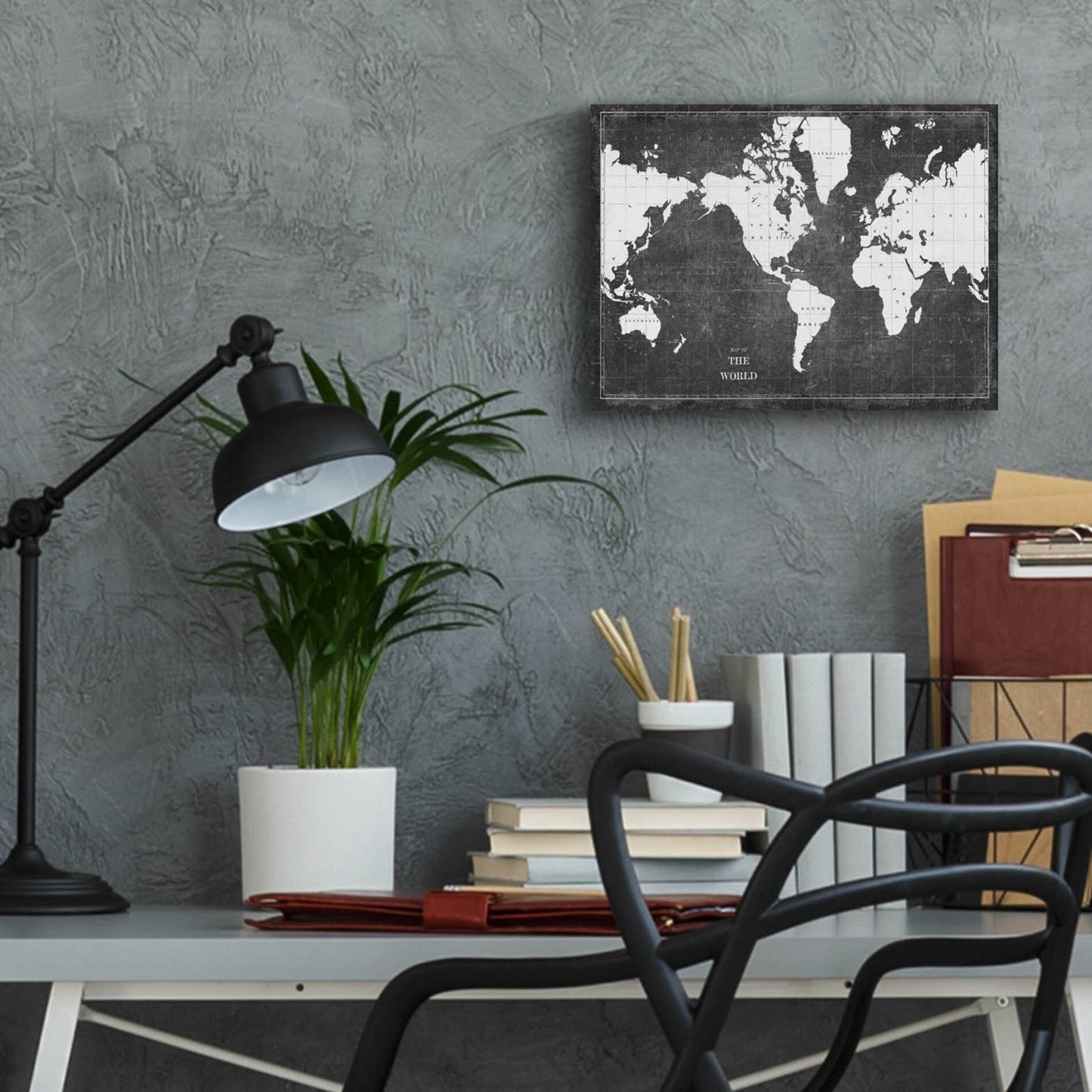 Epic Art 'Blueprint World Map Gray' by Sue Schlabach, Acrylic Glass Wall Art,16x12