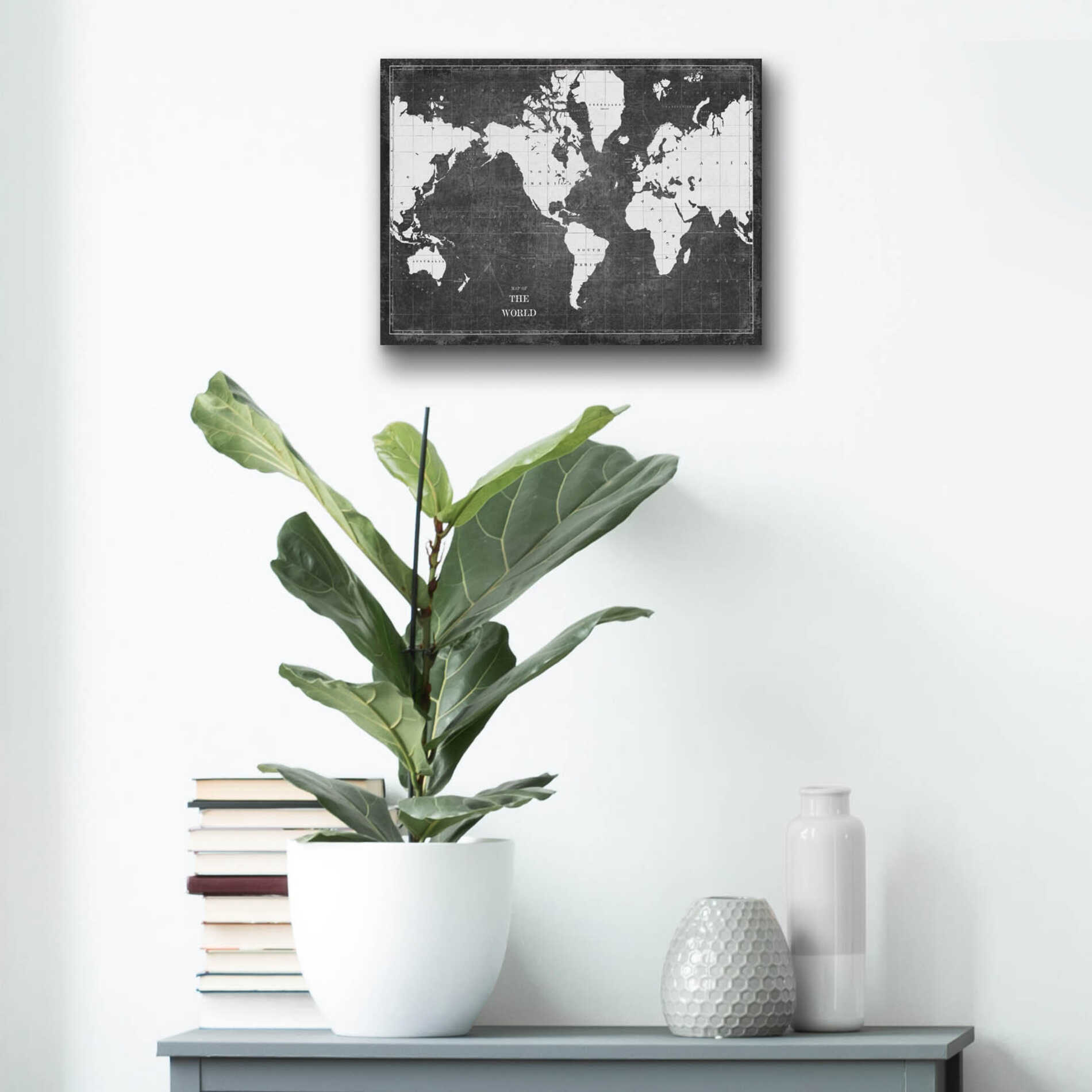 Epic Art 'Blueprint World Map Gray' by Sue Schlabach, Acrylic Glass Wall Art,16x12