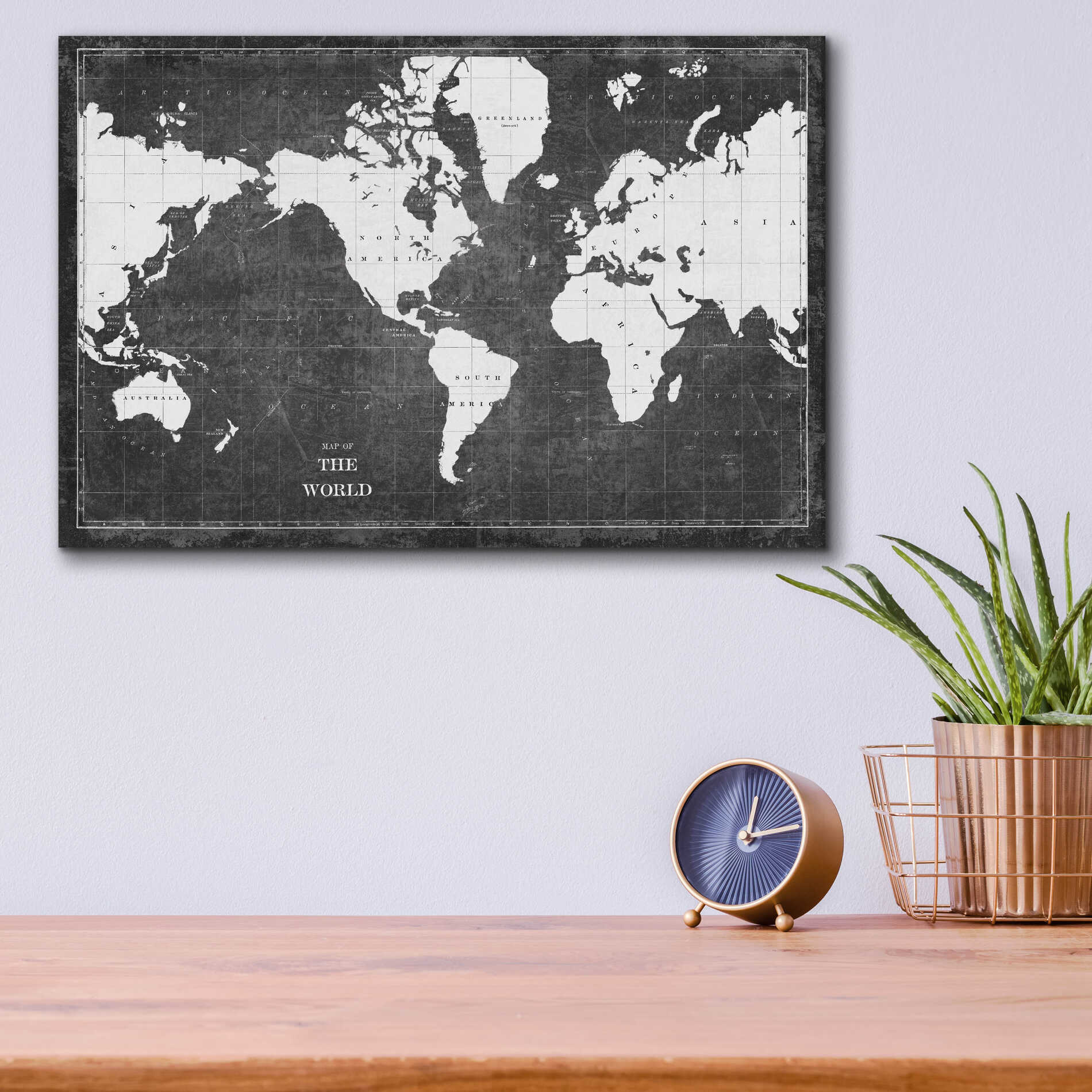 Epic Art 'Blueprint World Map Gray' by Sue Schlabach, Acrylic Glass Wall Art,16x12