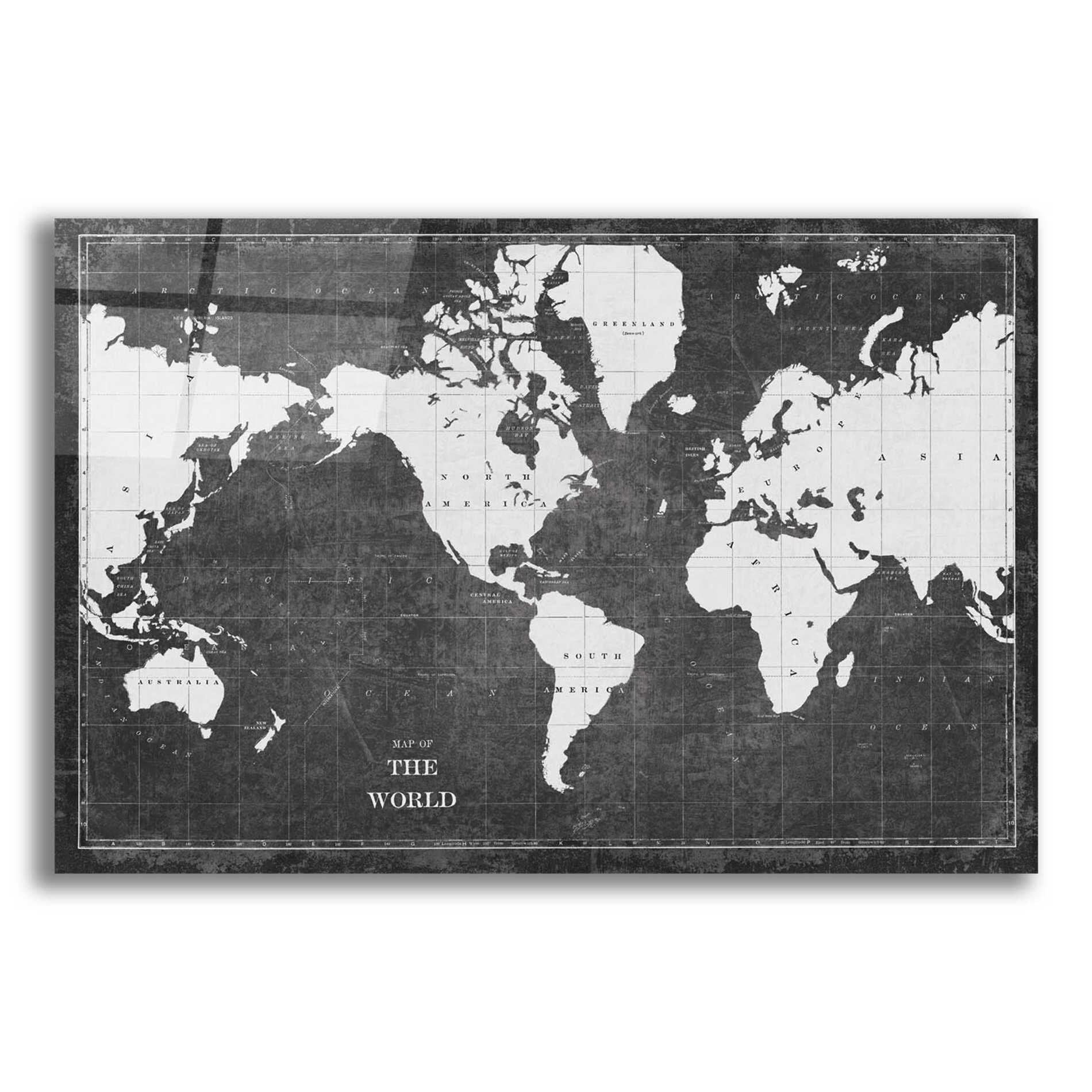 Epic Art 'Blueprint World Map Gray' by Sue Schlabach, Acrylic Glass Wall Art,16x12