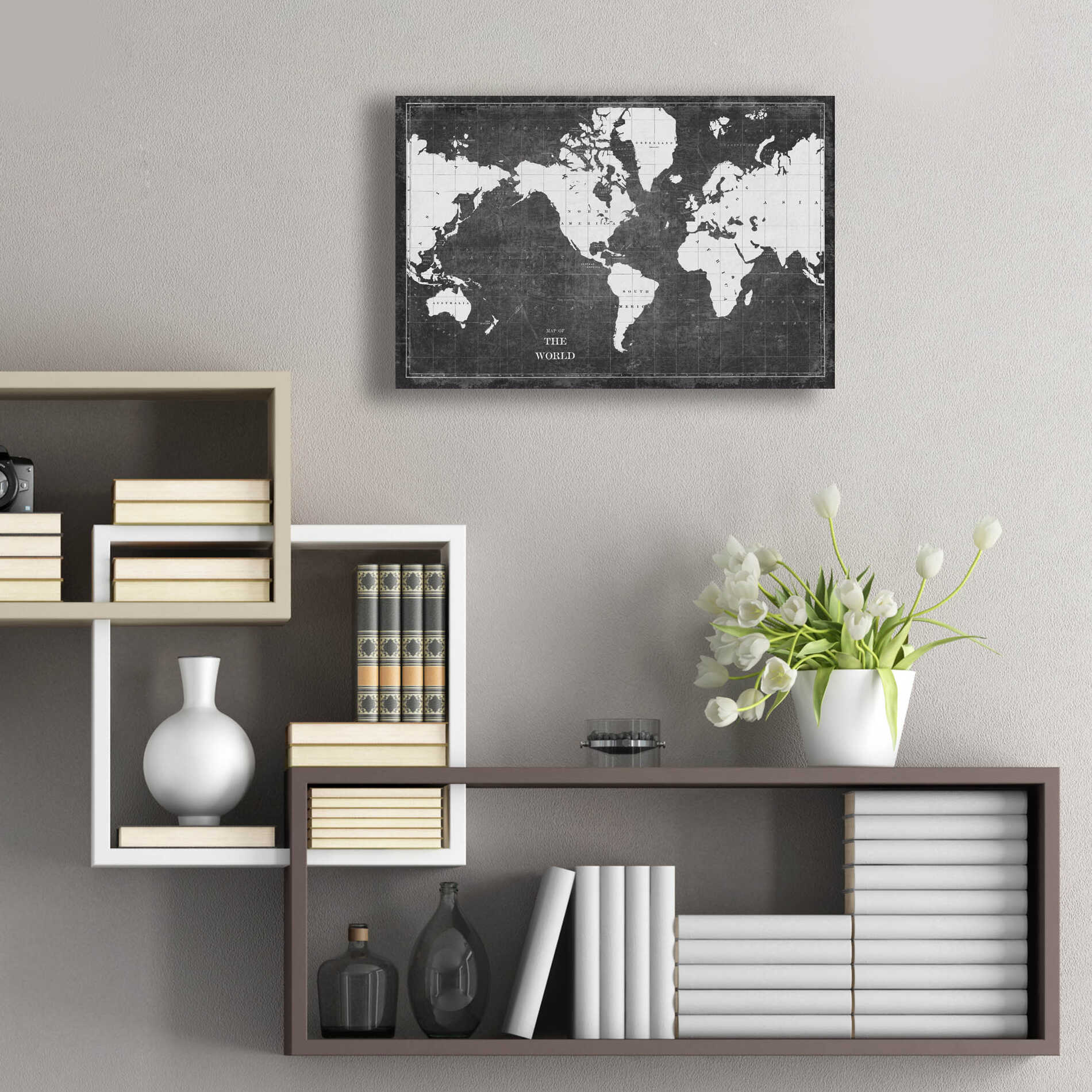 Epic Art 'Blueprint World Map Gray' by Sue Schlabach, Acrylic Glass Wall Art,24x16