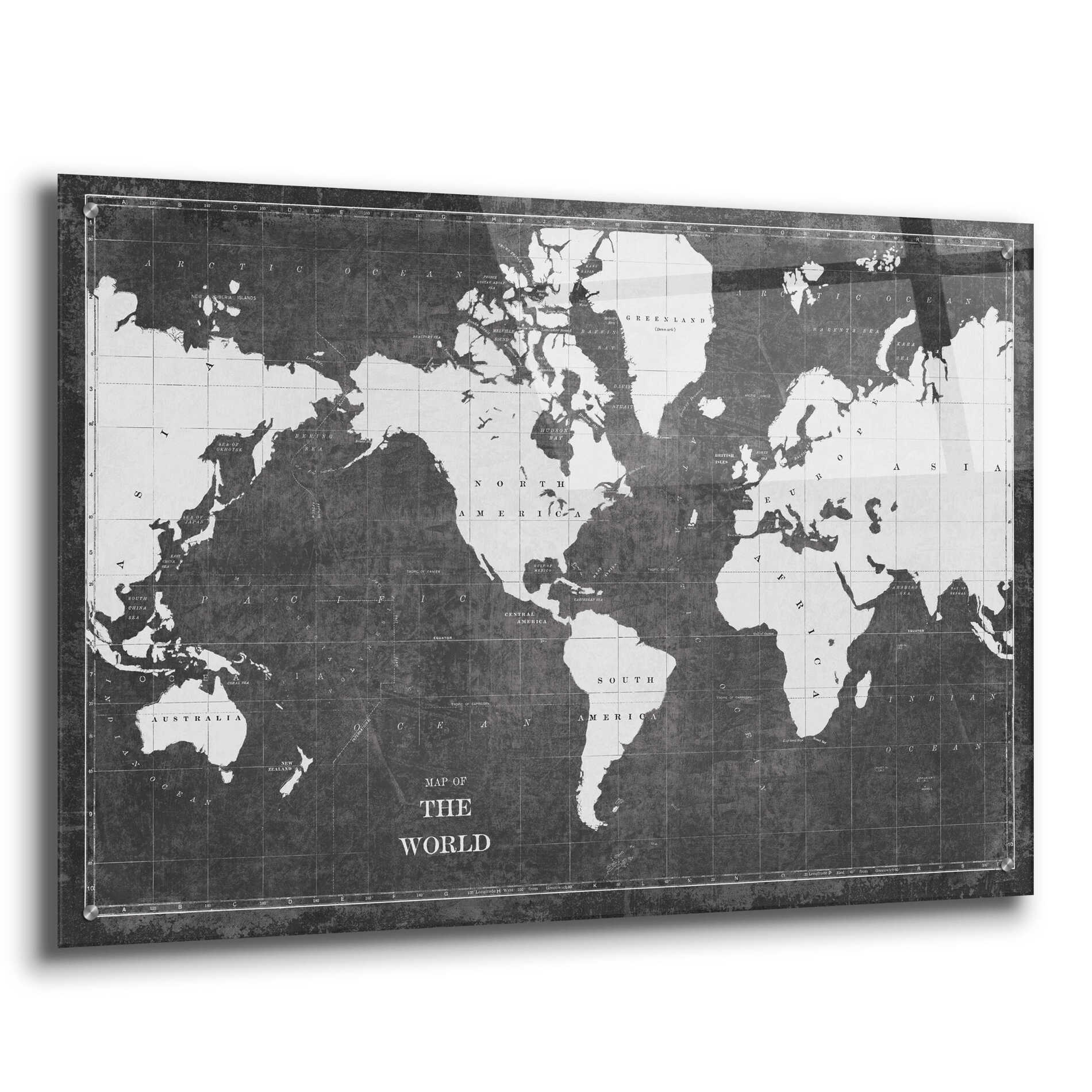 Epic Art 'Blueprint World Map Gray' by Sue Schlabach, Acrylic Glass Wall Art,36x24