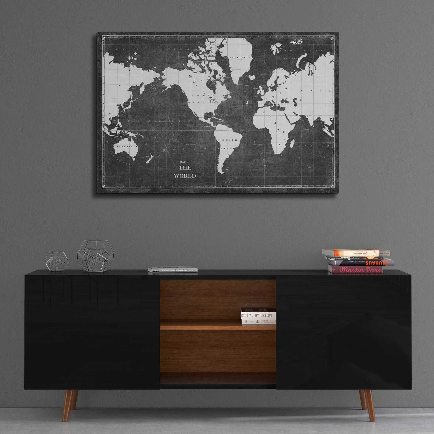 Epic Art 'Blueprint World Map Gray' by Sue Schlabach, Acrylic Glass Wall Art,36x24