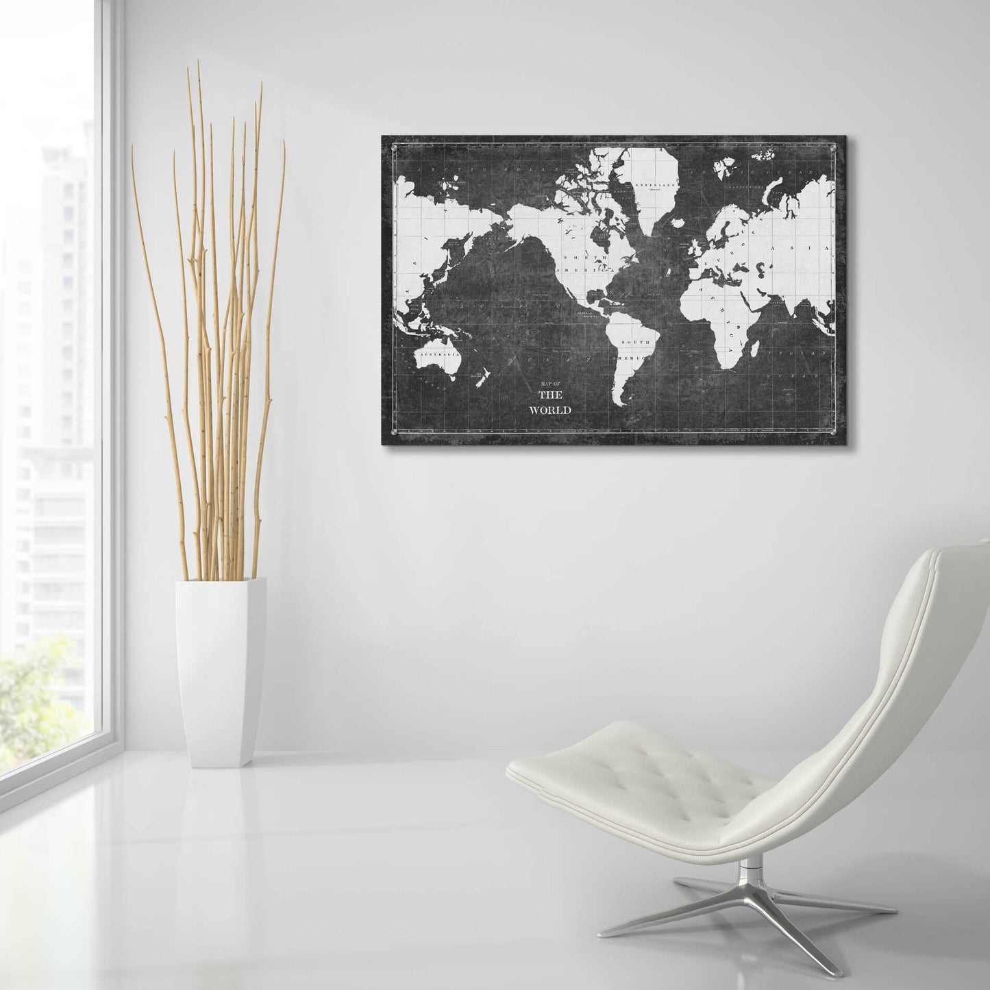 Epic Art 'Blueprint World Map Gray' by Sue Schlabach, Acrylic Glass Wall Art,36x24