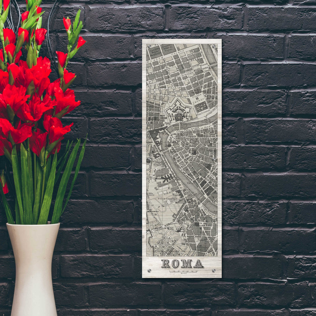 Epic Art 'Roma Map Panel on Wood' by Wild Apple Portfolio, Acrylic Glass Wall Art,12x36