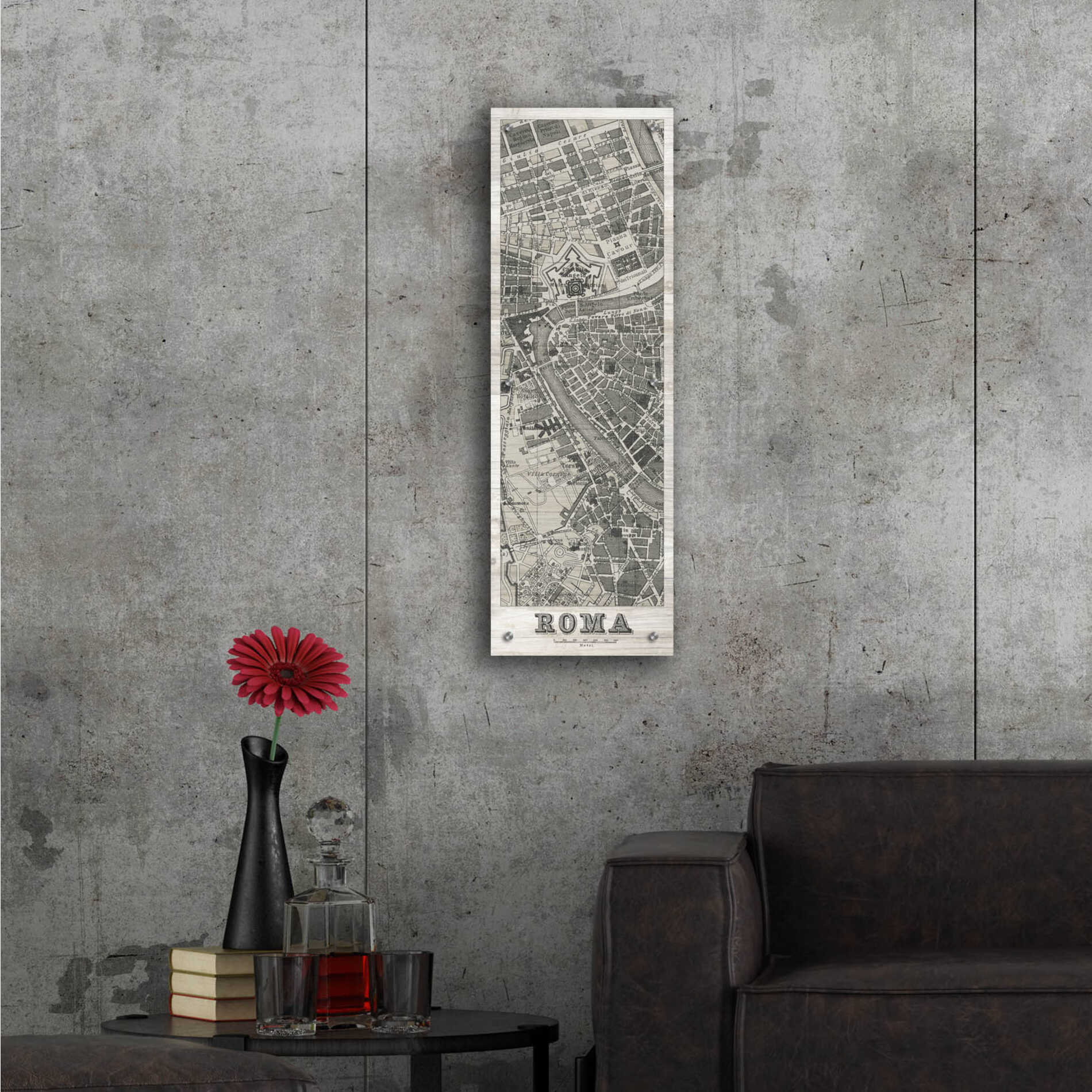 Epic Art 'Roma Map Panel on Wood' by Wild Apple Portfolio, Acrylic Glass Wall Art,12x36