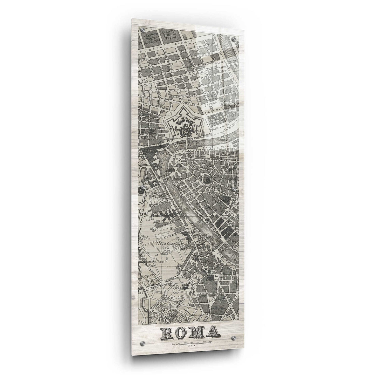 Epic Art 'Roma Map Panel on Wood' by Wild Apple Portfolio, Acrylic Glass Wall Art,16x48