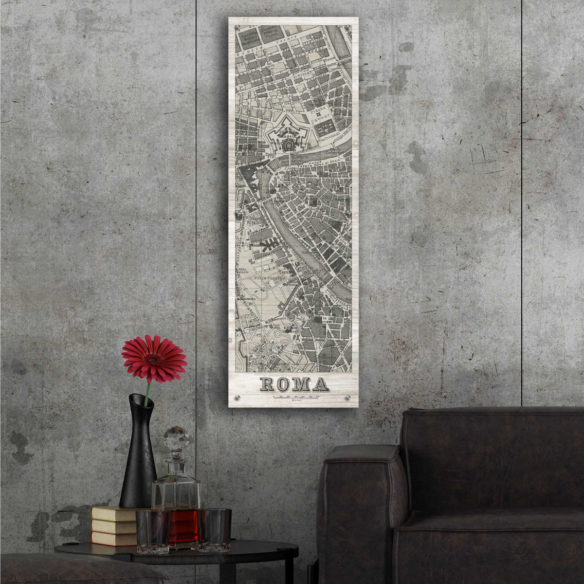 Epic Art 'Roma Map Panel on Wood' by Wild Apple Portfolio, Acrylic Glass Wall Art,16x48
