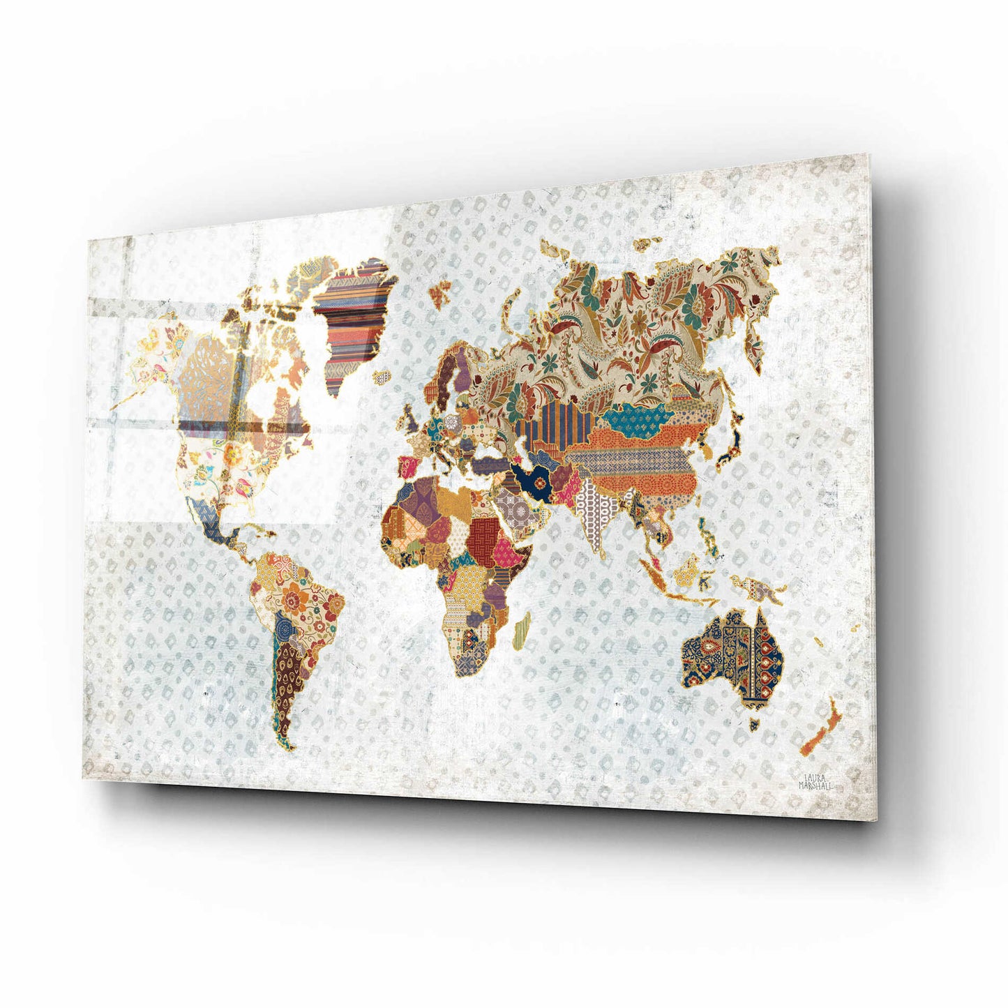 Epic Art 'Pattern World Map Geo Background' by Laura Marshall, Acrylic Glass Wall Art,16x12