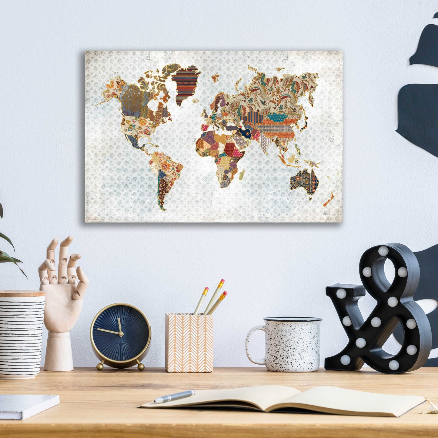 Epic Art 'Pattern World Map Geo Background' by Laura Marshall, Acrylic Glass Wall Art,16x12