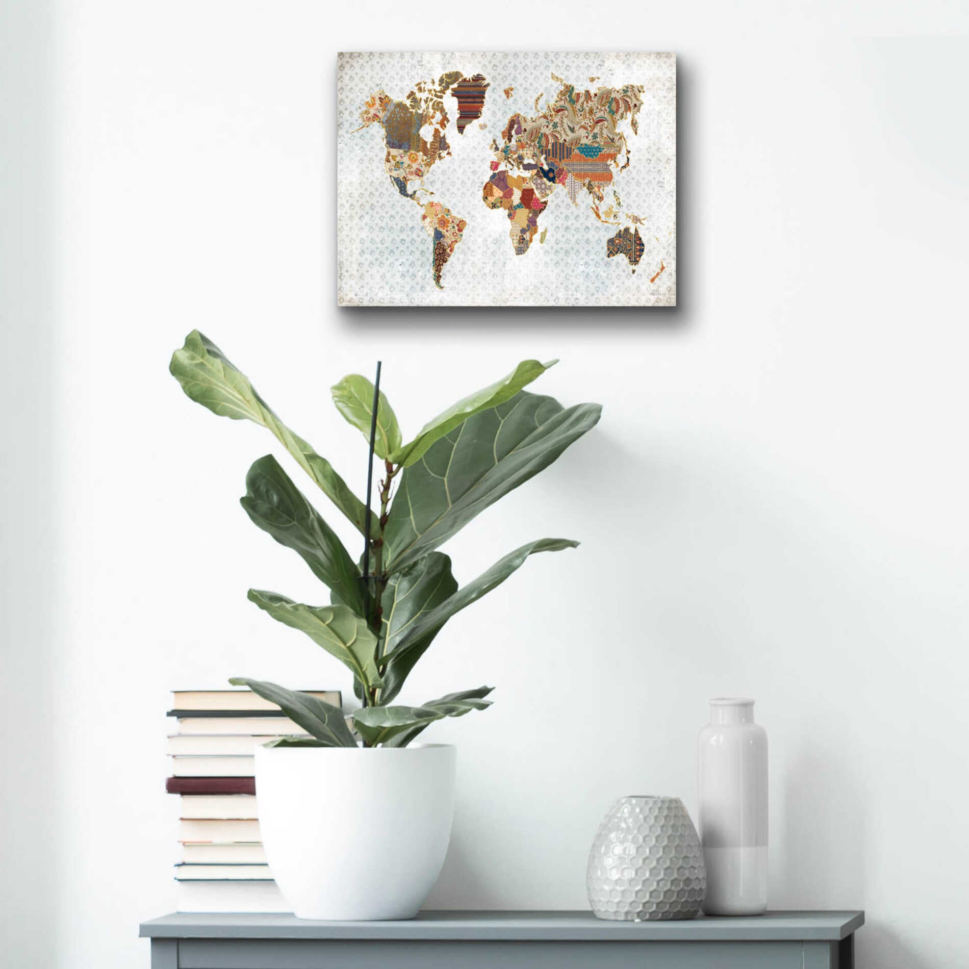 Epic Art 'Pattern World Map Geo Background' by Laura Marshall, Acrylic Glass Wall Art,16x12