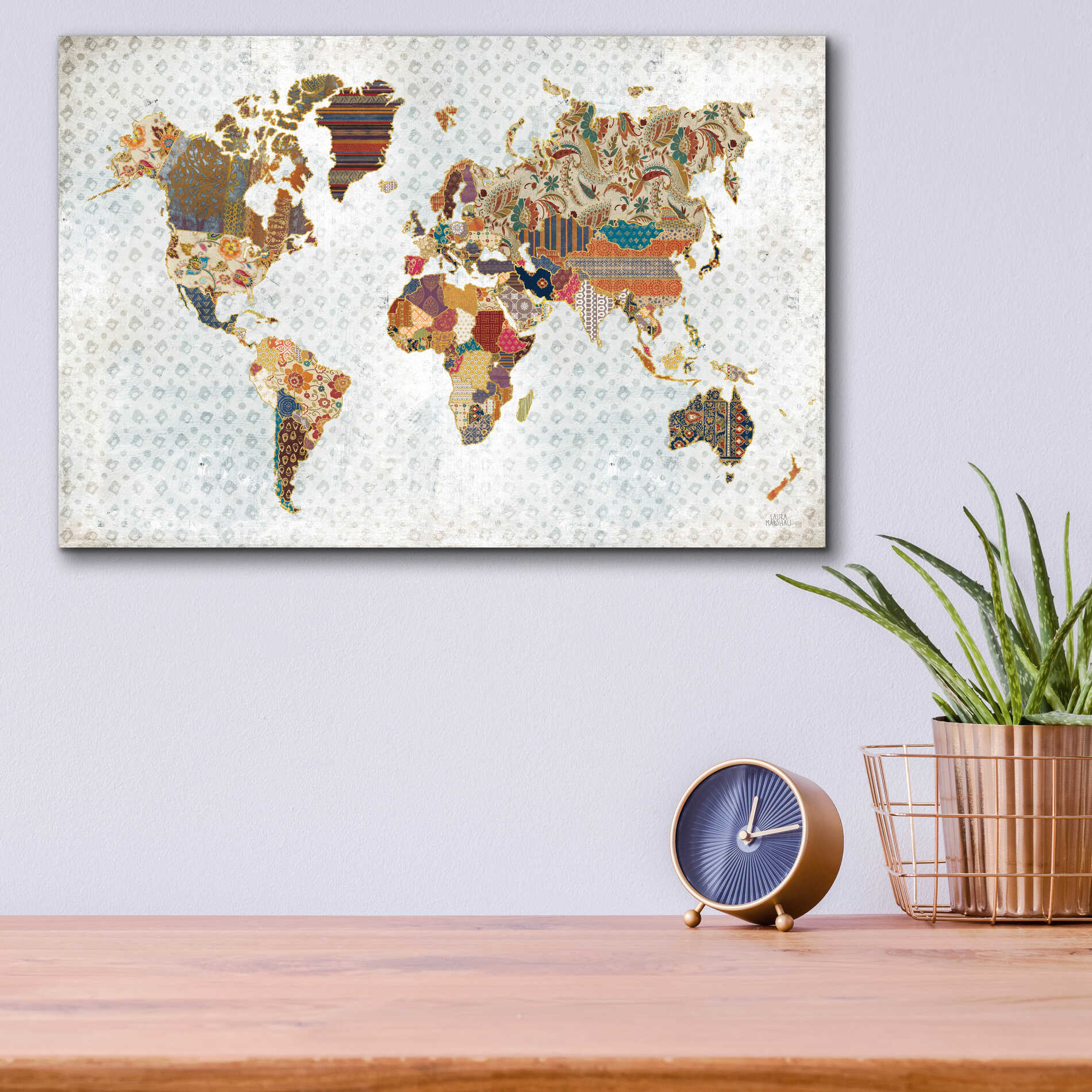 Epic Art 'Pattern World Map Geo Background' by Laura Marshall, Acrylic Glass Wall Art,16x12