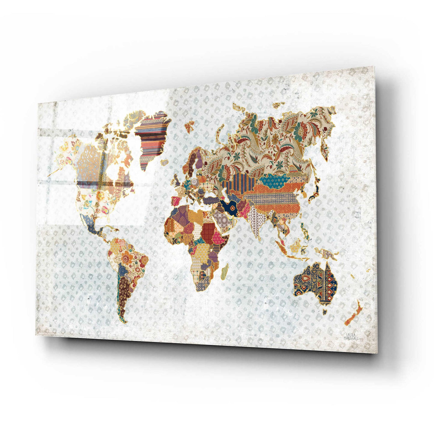 Epic Art 'Pattern World Map Geo Background' by Laura Marshall, Acrylic Glass Wall Art,24x16