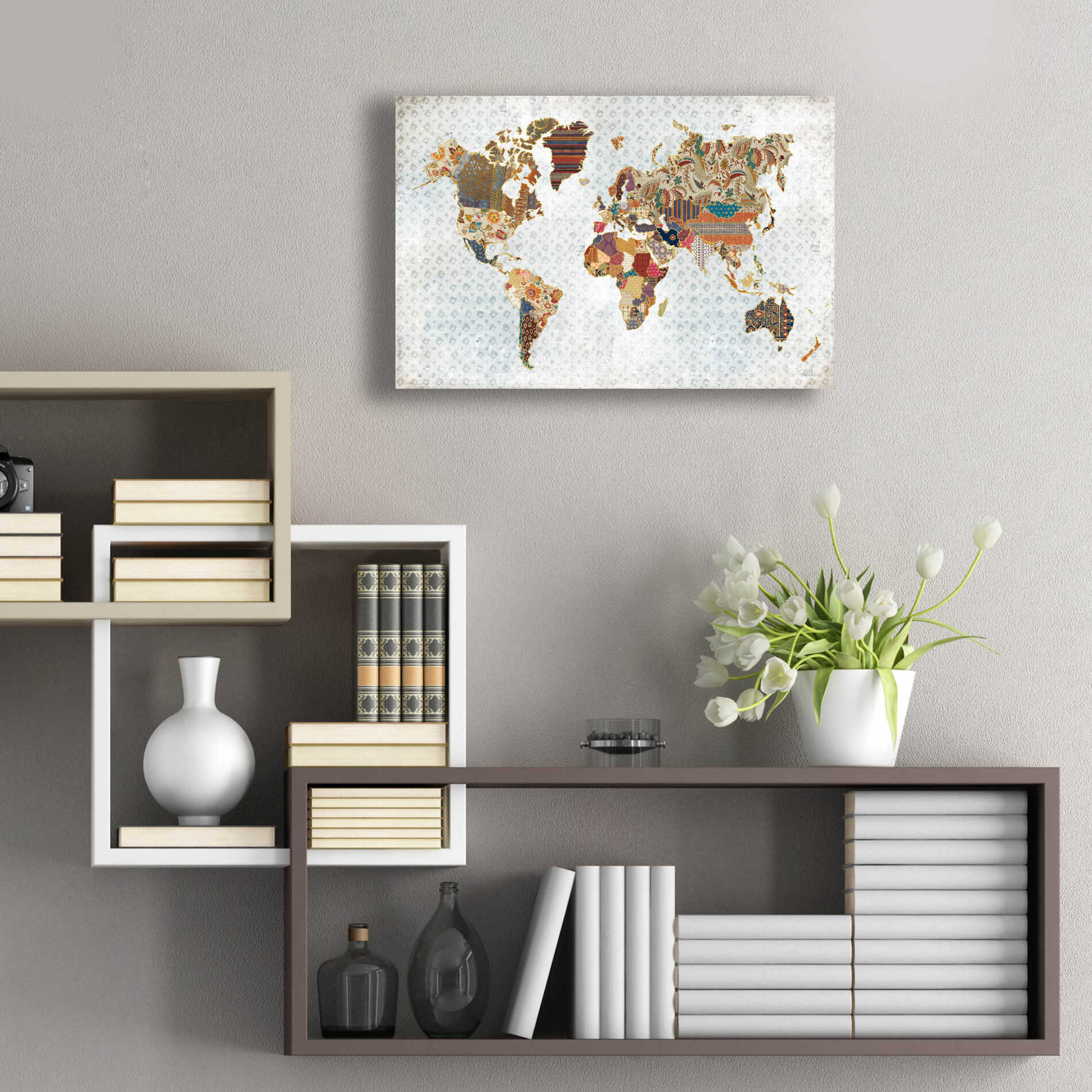 Epic Art 'Pattern World Map Geo Background' by Laura Marshall, Acrylic Glass Wall Art,24x16