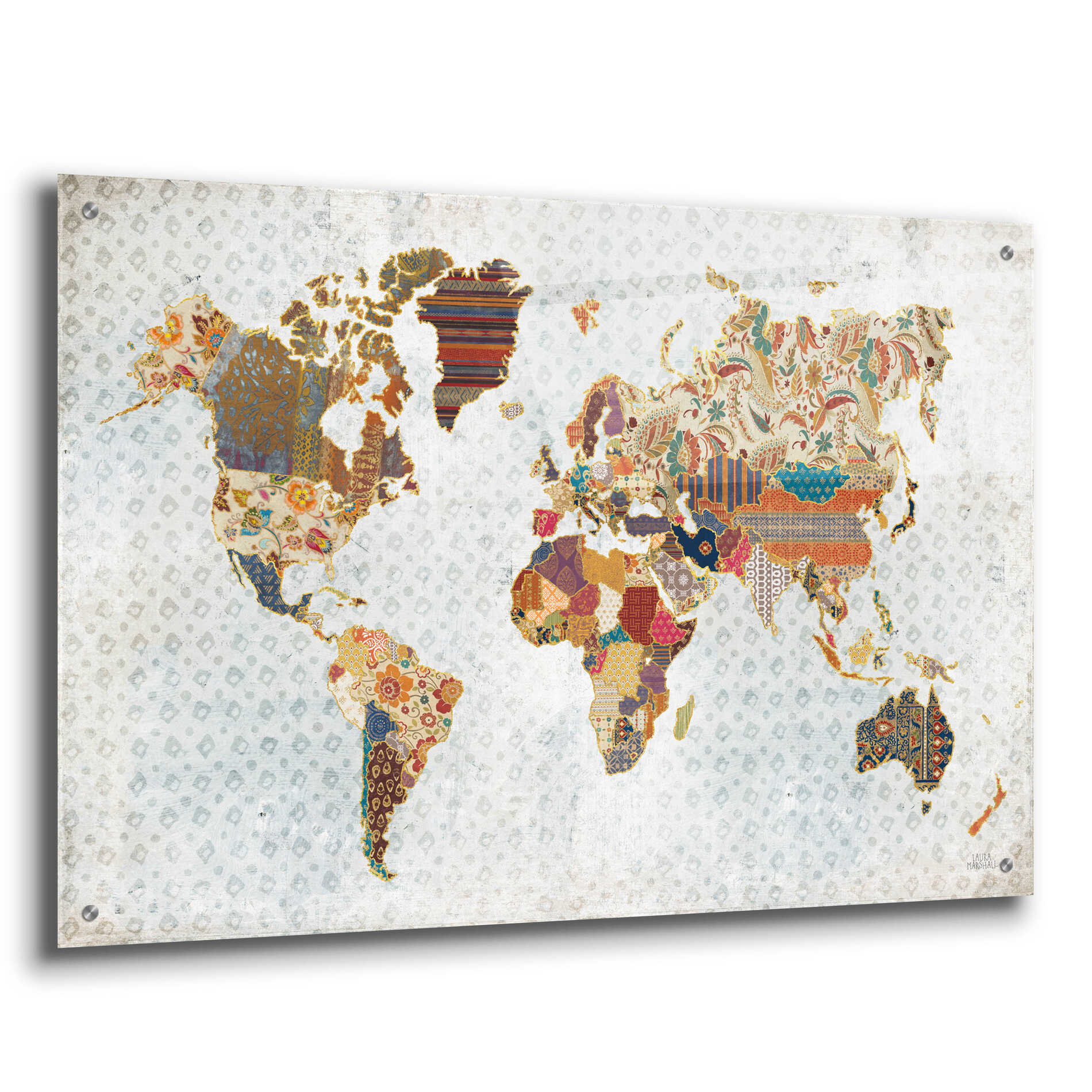 Epic Art 'Pattern World Map Geo Background' by Laura Marshall, Acrylic Glass Wall Art,36x24