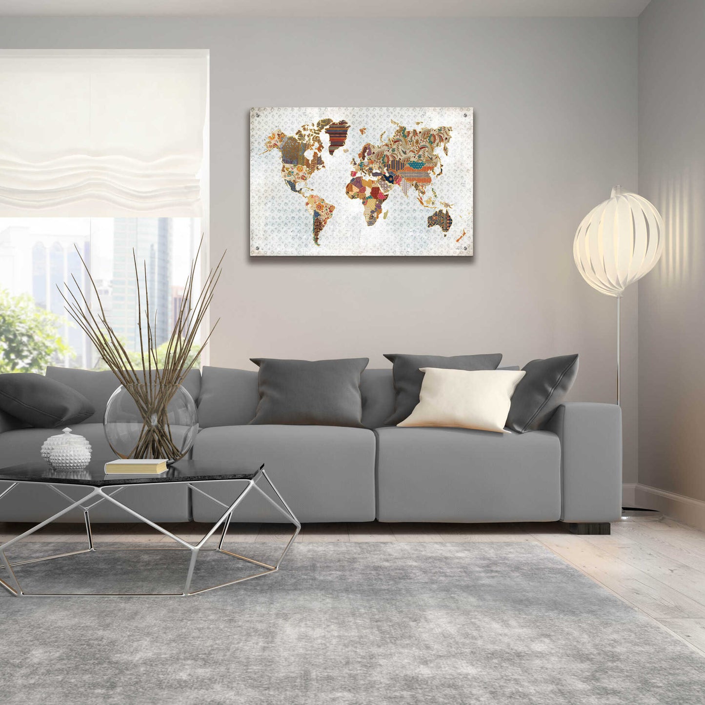 Epic Art 'Pattern World Map Geo Background' by Laura Marshall, Acrylic Glass Wall Art,36x24