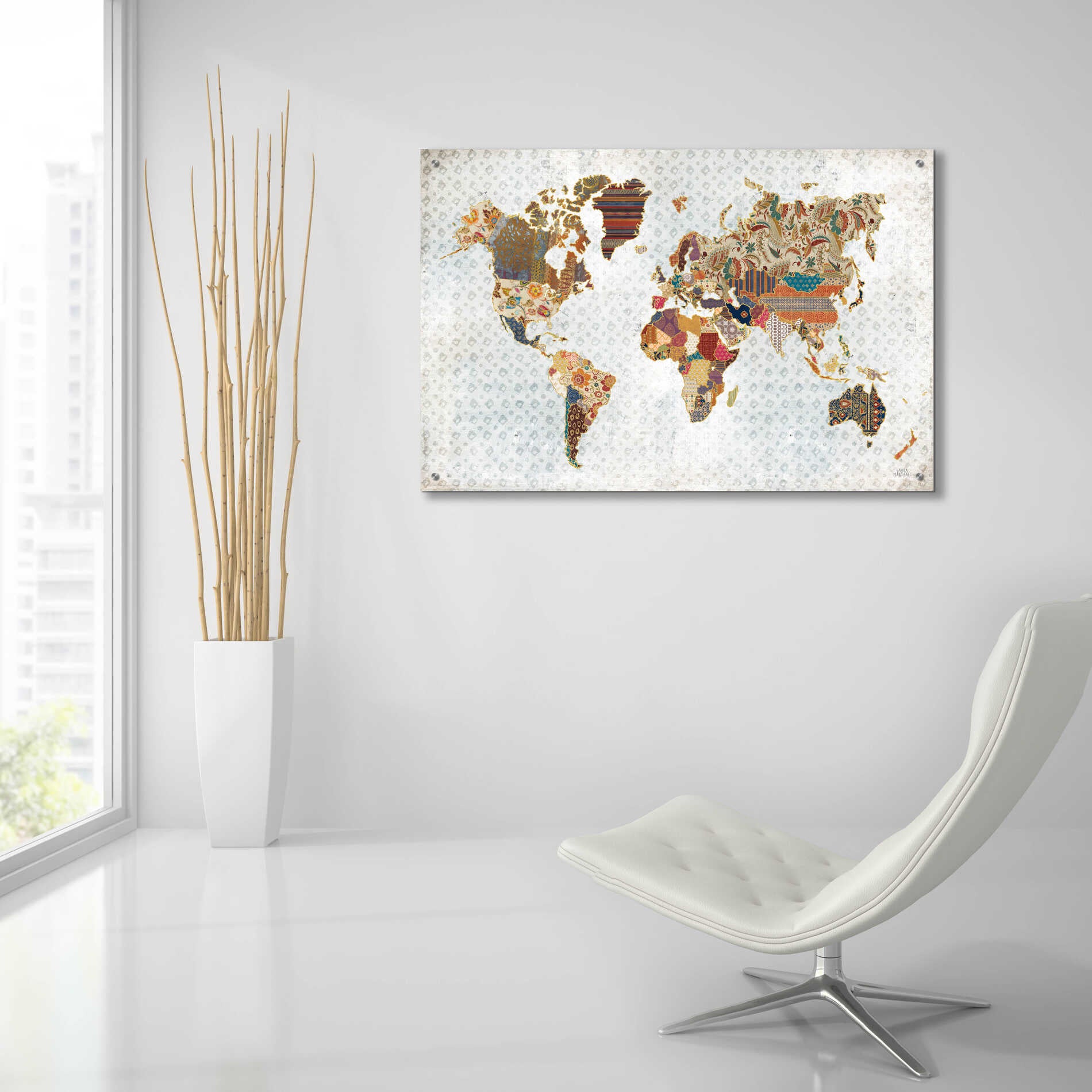 Epic Art 'Pattern World Map Geo Background' by Laura Marshall, Acrylic Glass Wall Art,36x24