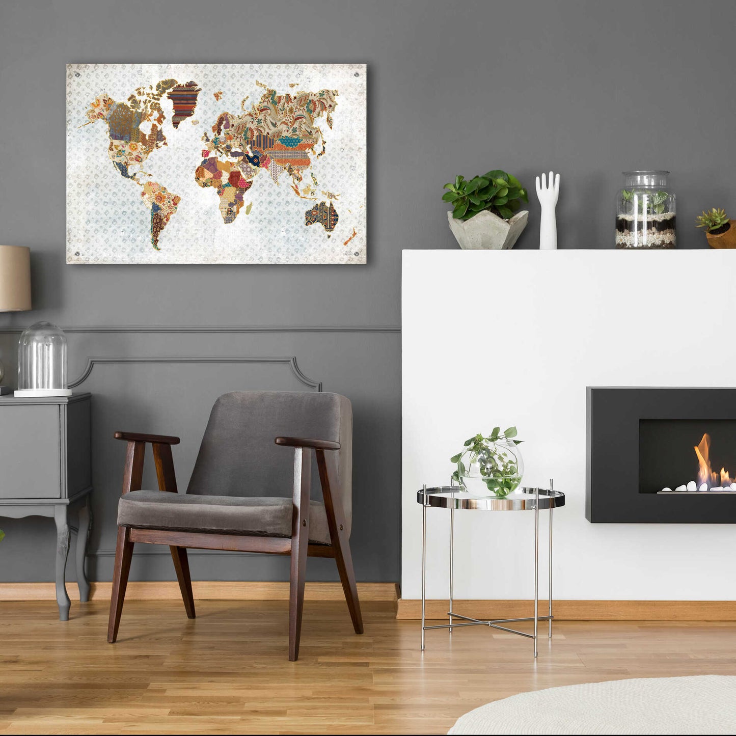 Epic Art 'Pattern World Map Geo Background' by Laura Marshall, Acrylic Glass Wall Art,36x24