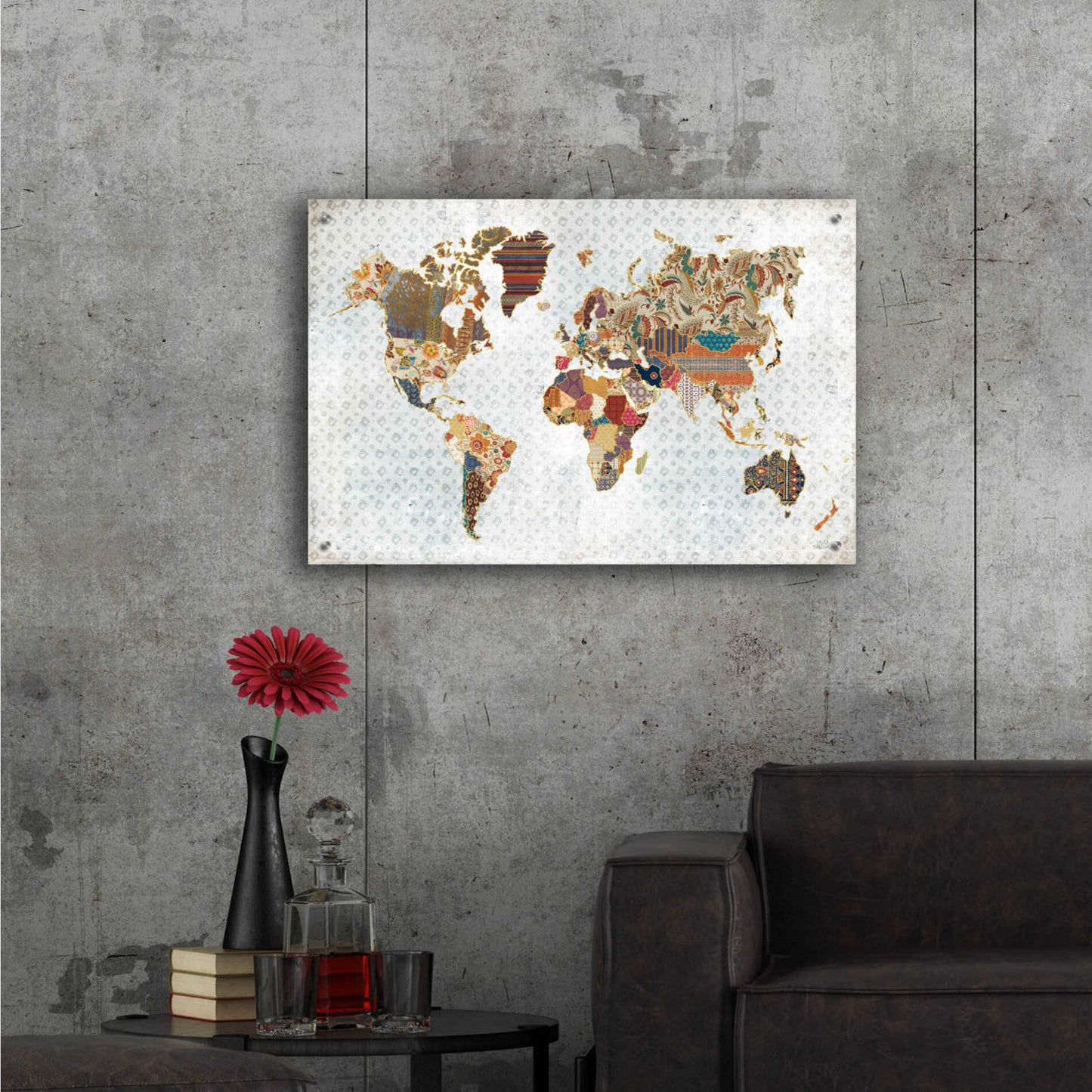 Epic Art 'Pattern World Map Geo Background' by Laura Marshall, Acrylic Glass Wall Art,36x24