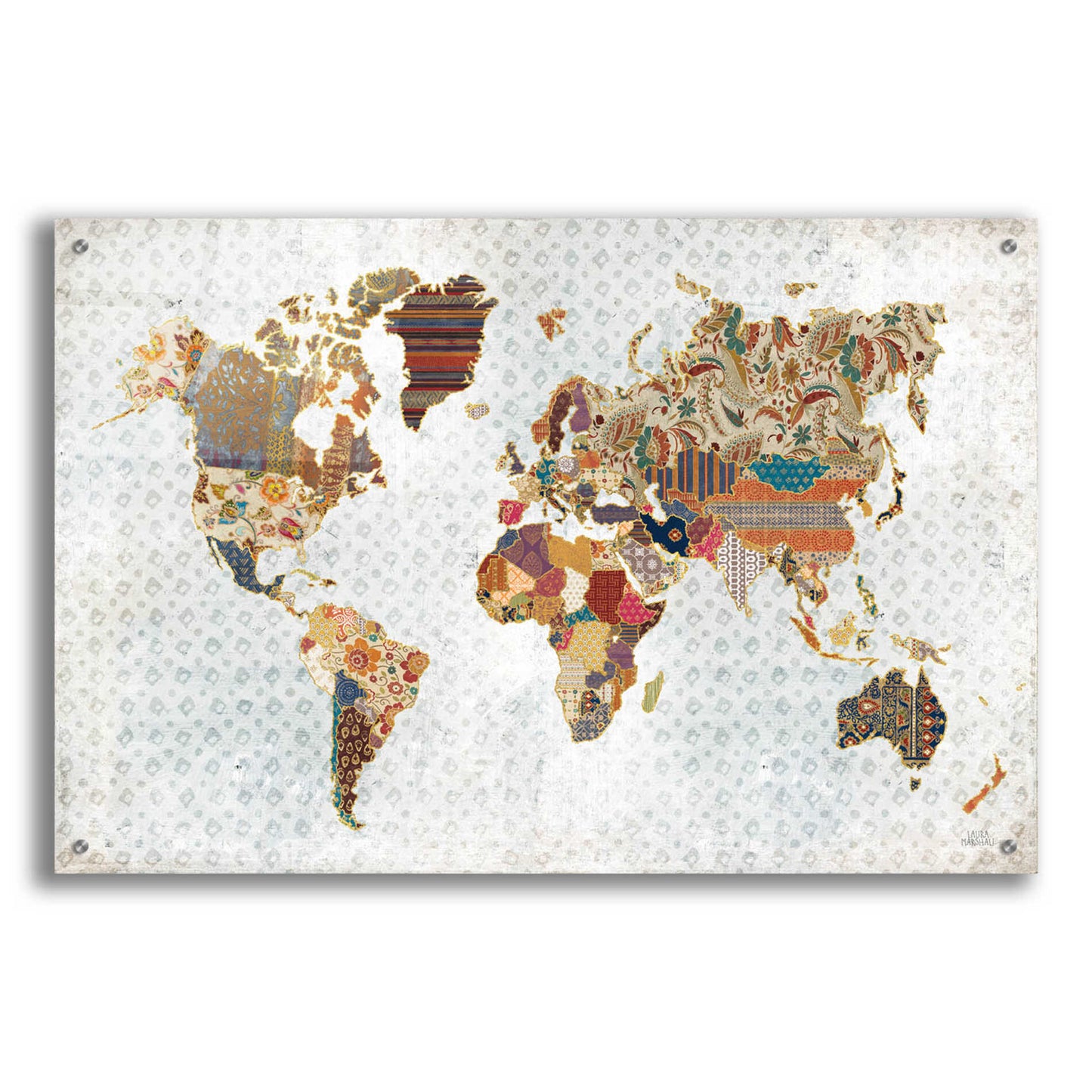 Epic Art 'Pattern World Map Geo Background' by Laura Marshall, Acrylic Glass Wall Art,36x24