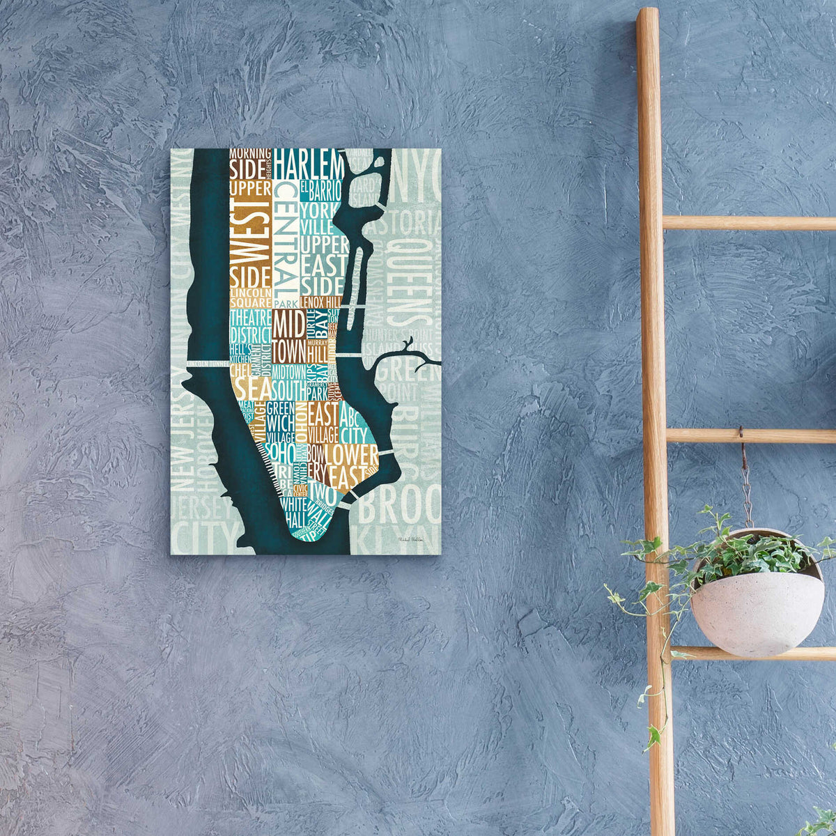 Epic Art 'Manhattan Map Blue Brown' by Michael Mullan, Acrylic Glass Wall Art,16x24