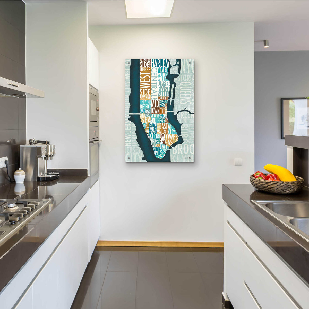 Epic Art 'Manhattan Map Blue Brown' by Michael Mullan, Acrylic Glass Wall Art,24x36