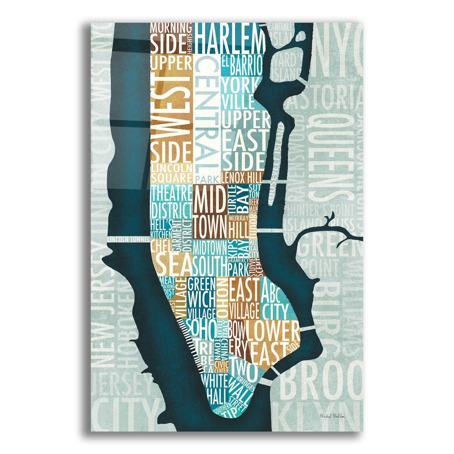 Epic Art 'Manhattan Map Blue Brown' by Michael Mullan, Acrylic Glass Wall Art