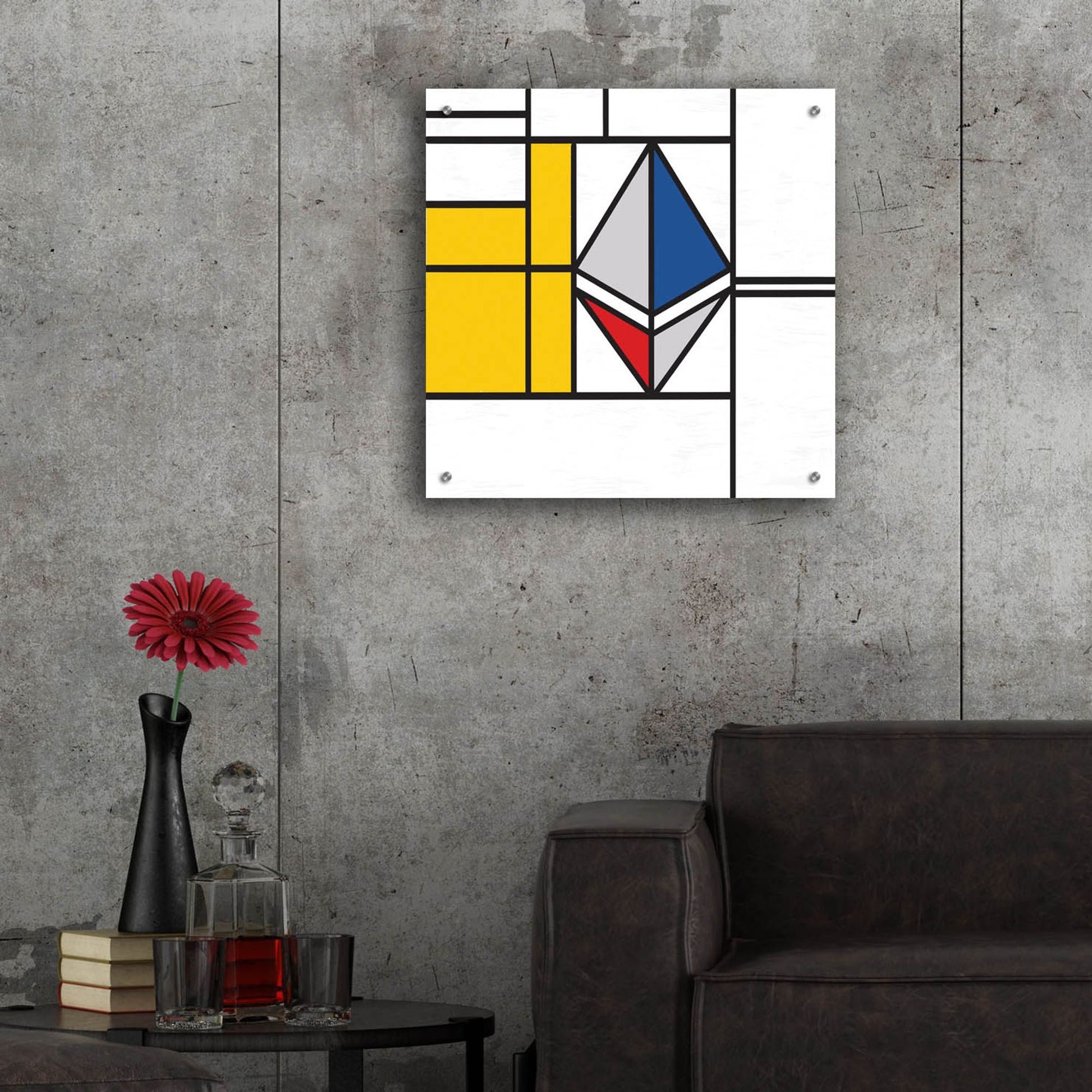 Epic Art  'Mondrian 3937 Ethereum Crypto Art-01' by Epic Portfolio, Acrylic Glass Wall Art,24x24