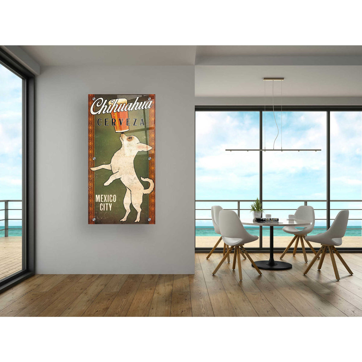 Epic Art 'White Chihuahua on Green' by Ryan Fowler, Acrylic Glass Wall Art,24x48