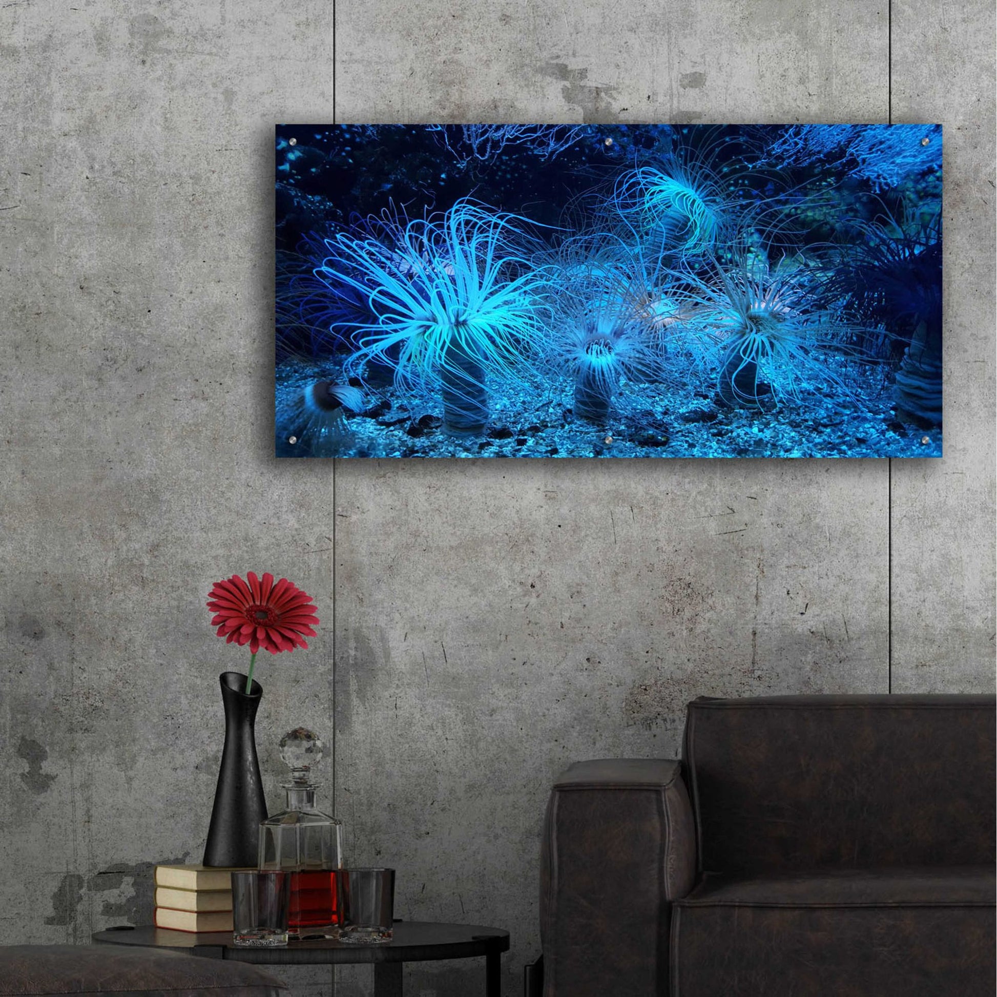 Epic Art 'Anemone Jungle' by Epic Portfolio, Acrylic Glass Wall Art,48x24