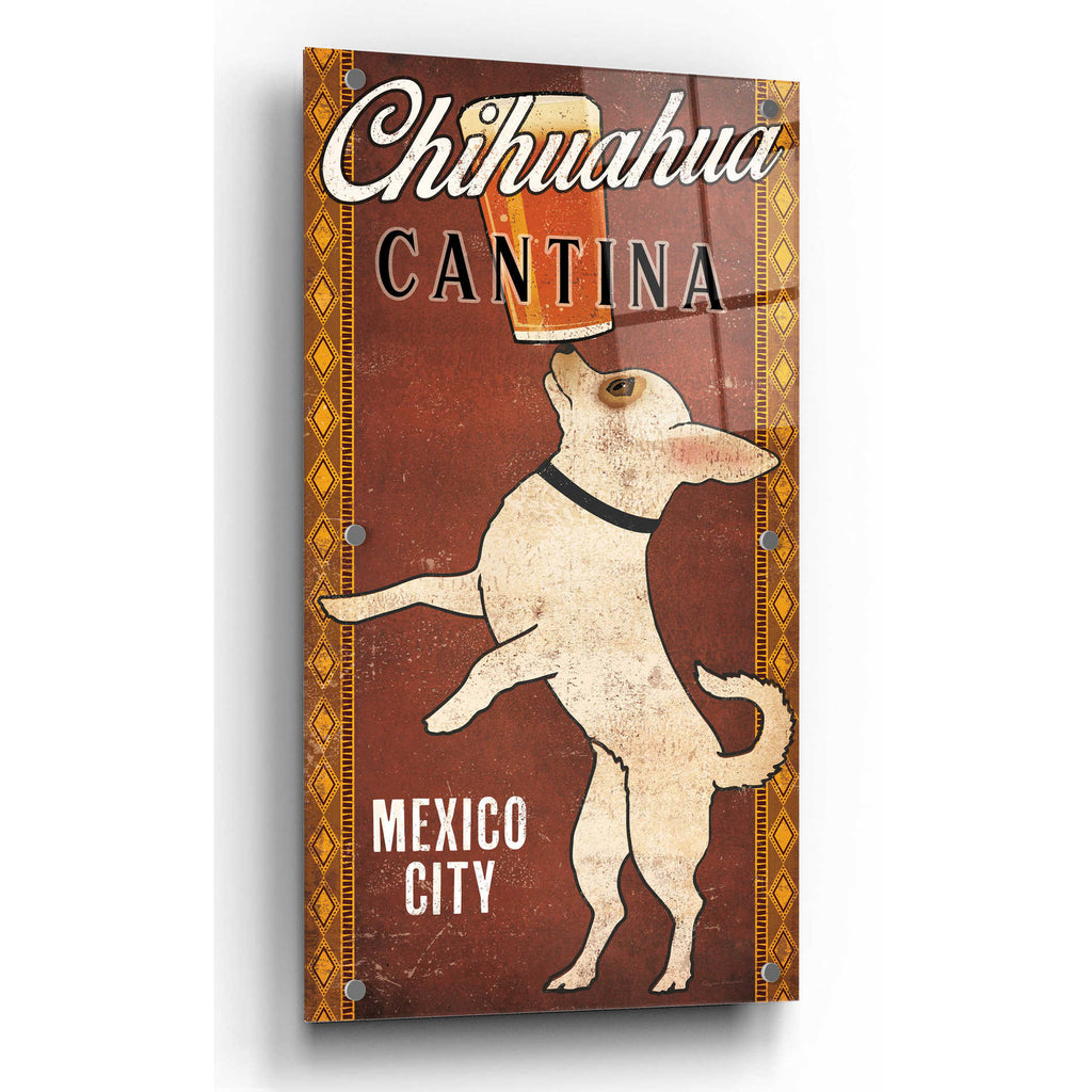 Epic Art 'White Chihuahua on Red' by Ryan Fowler, Acrylic Glass Wall Art