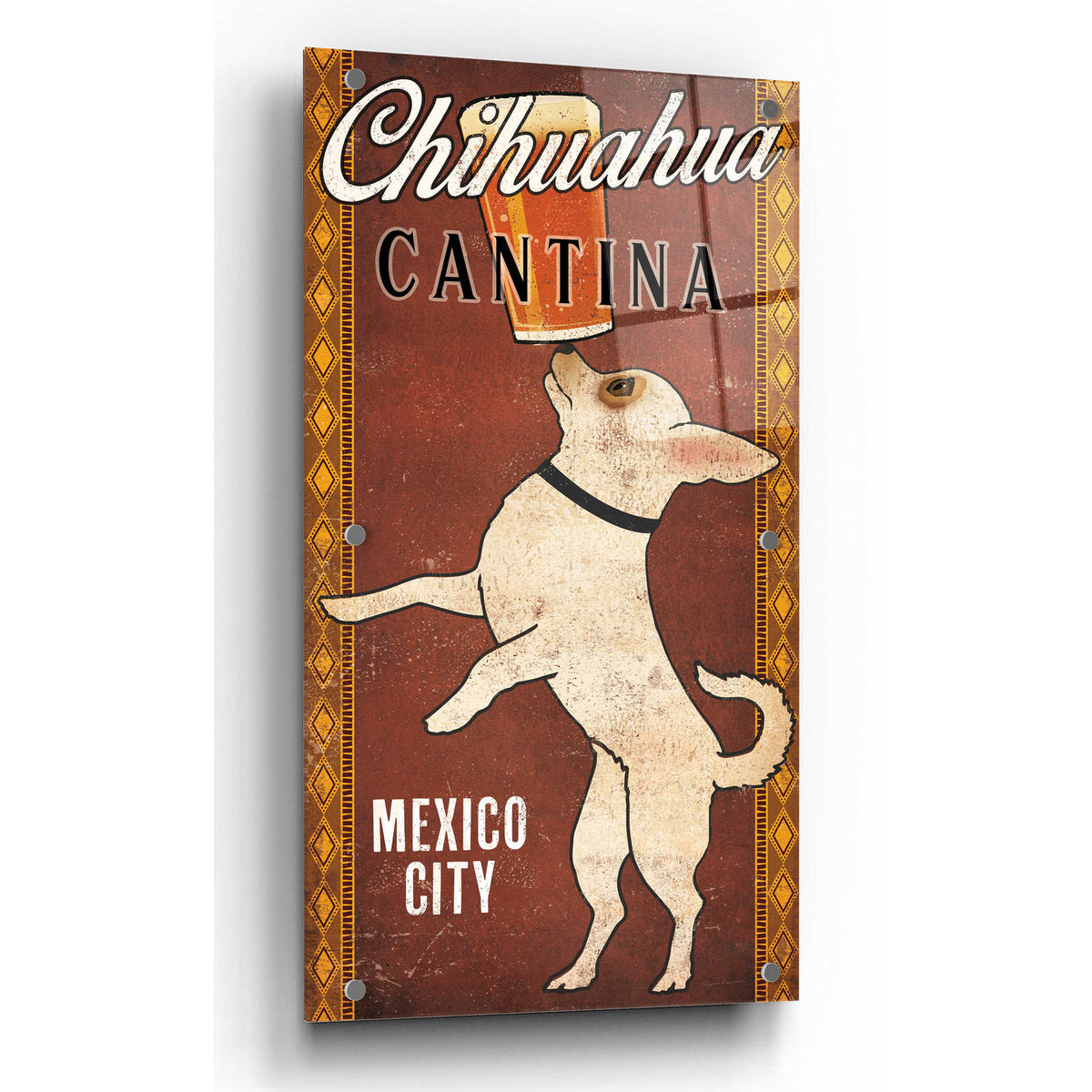 Epic Art 'White Chihuahua on Red' by Ryan Fowler, Acrylic Glass Wall Art