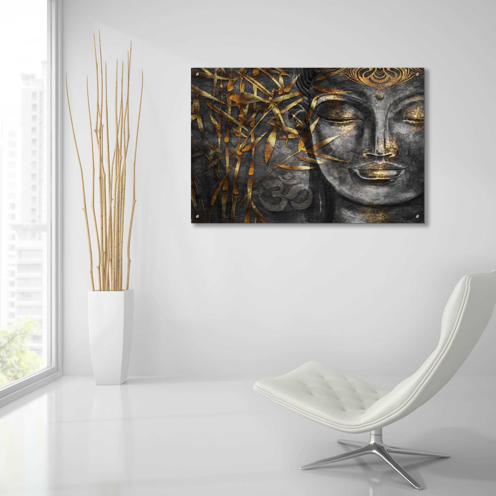 Epic Art 'Golden Budha' by Epic Portfolio, Acrylic Glass Wall Art,36x24