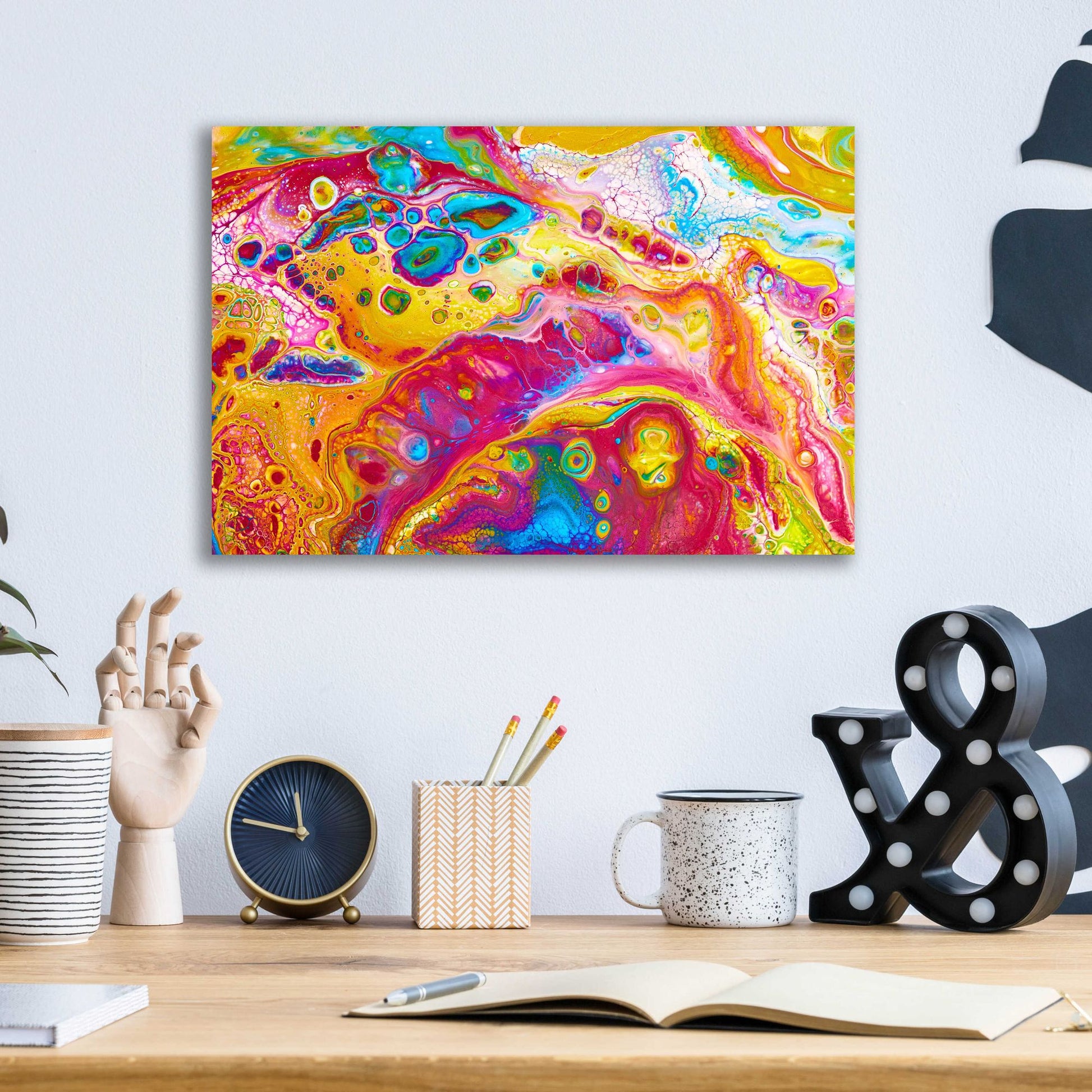 Epic Art 'Liquid Pour Yellow' by Epic Portfolio, Acrylic Glass Wall Art,16x12