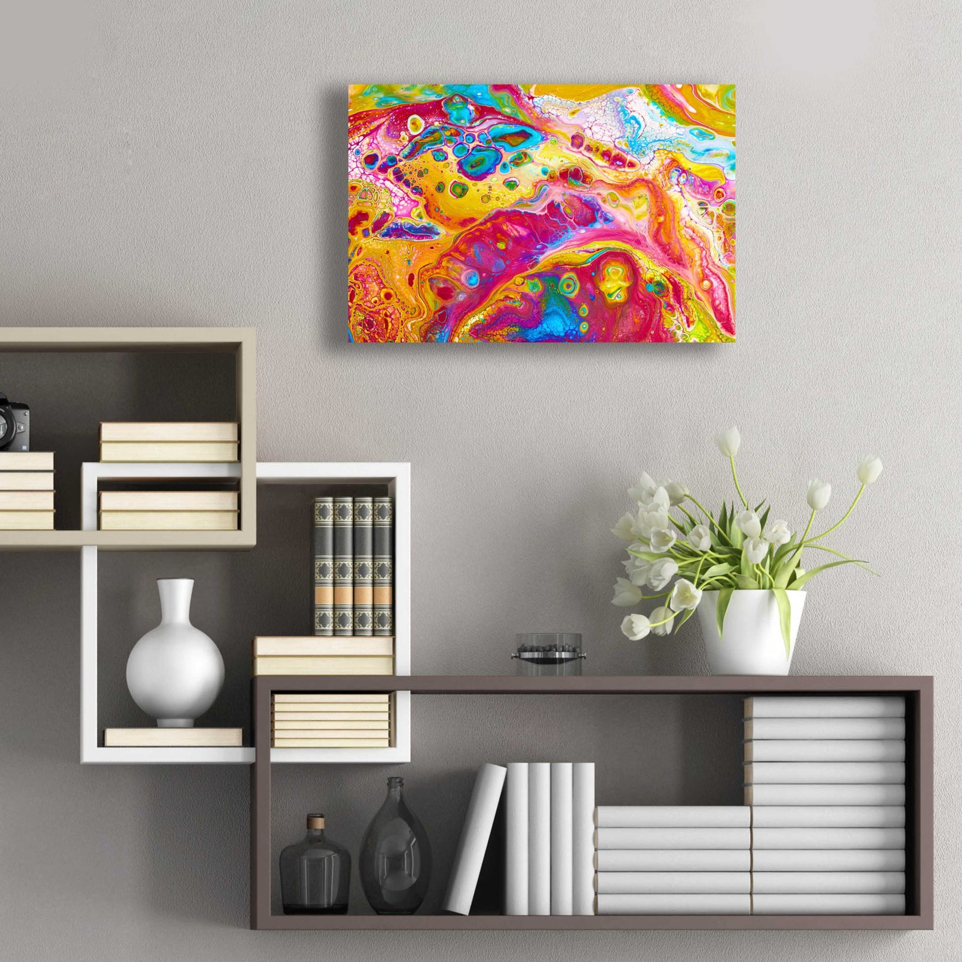 Epic Art 'Liquid Pour Yellow' by Epic Portfolio, Acrylic Glass Wall Art,24x16