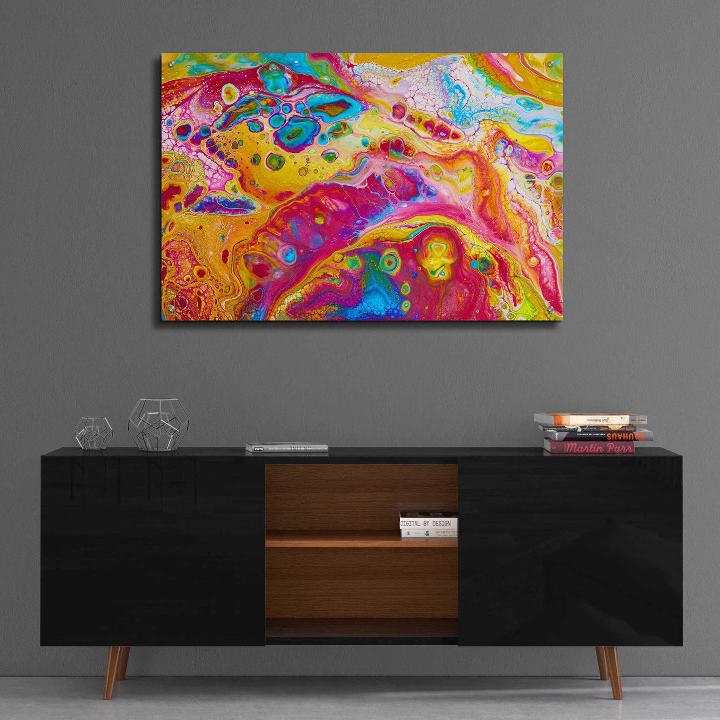 Epic Art 'Liquid Pour Yellow' by Epic Portfolio, Acrylic Glass Wall Art,36x24