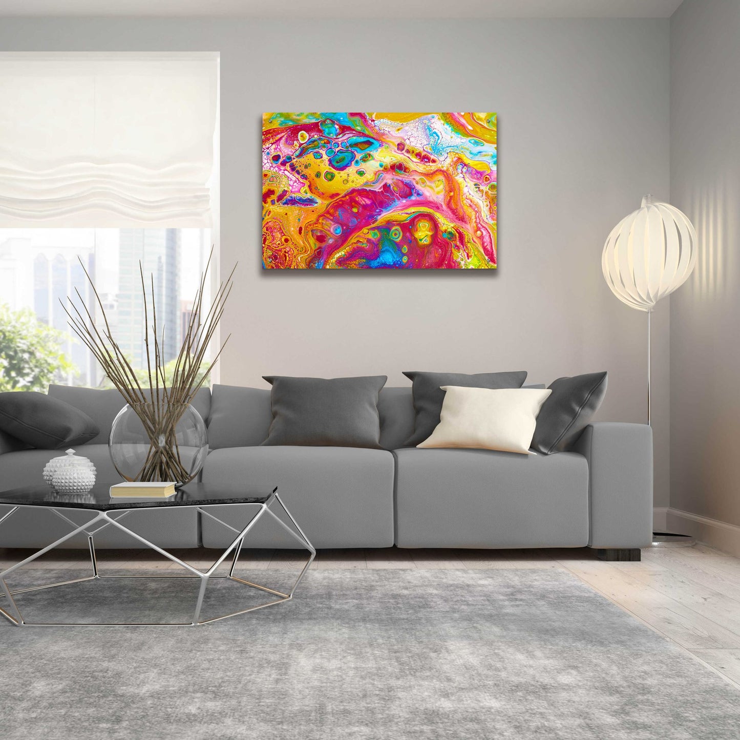 Epic Art 'Liquid Pour Yellow' by Epic Portfolio, Acrylic Glass Wall Art,36x24